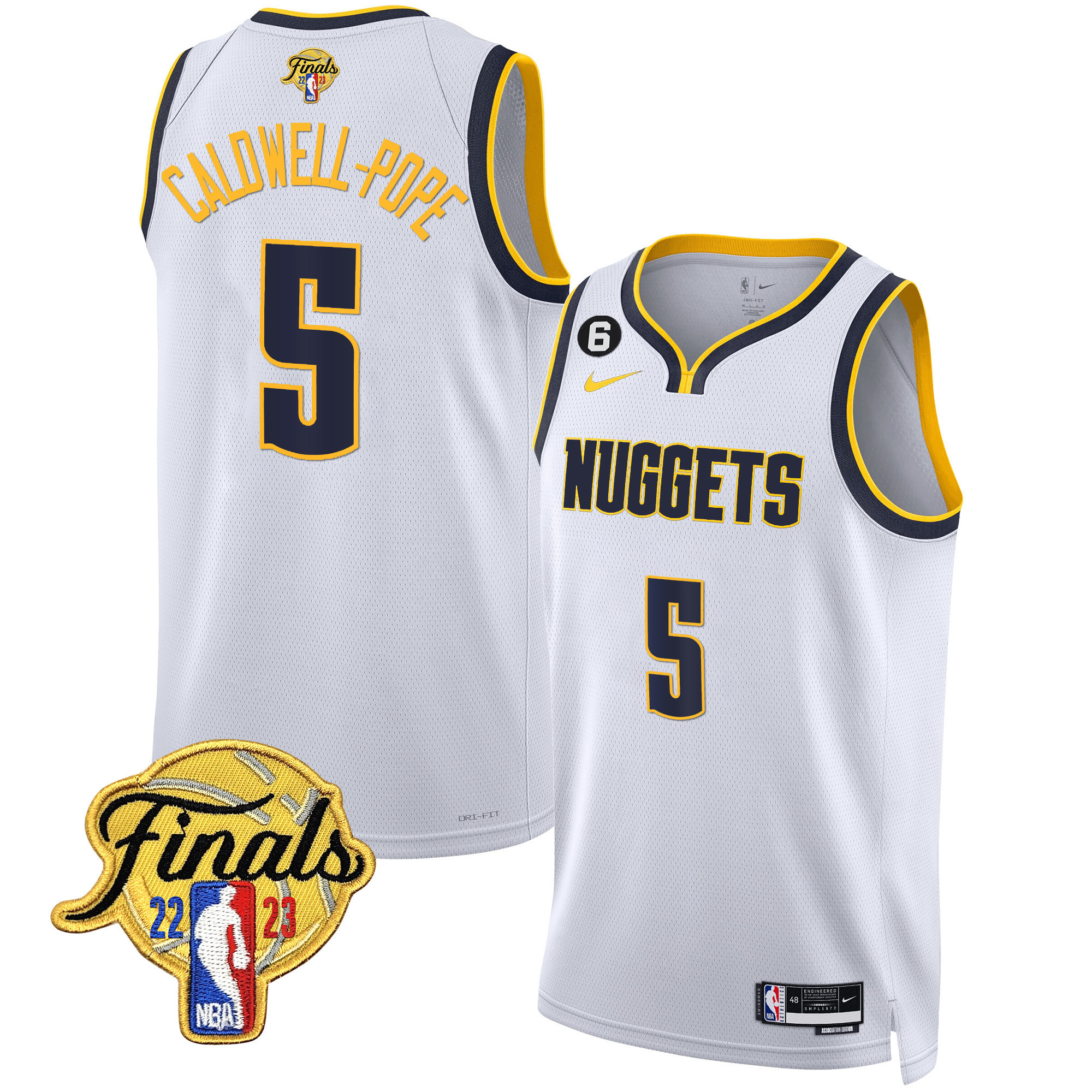 Caldwell-Pope Men's Denver Nuggets 2023 Finals Patch Gold Trim Association Jersey - All Stitched