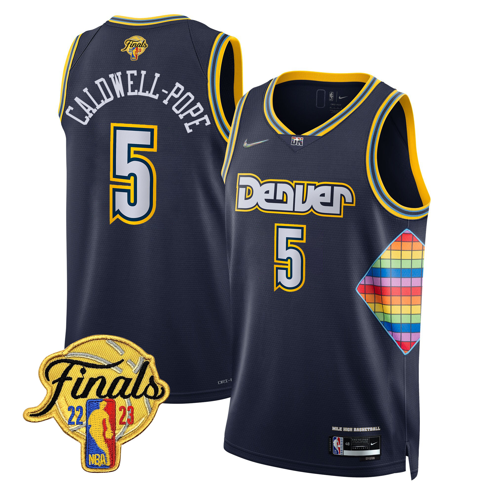Caldwell-Pope Men's Denver Nuggets 2023 Finals Patch Gold Trim City Navy Jersey - All Stitched