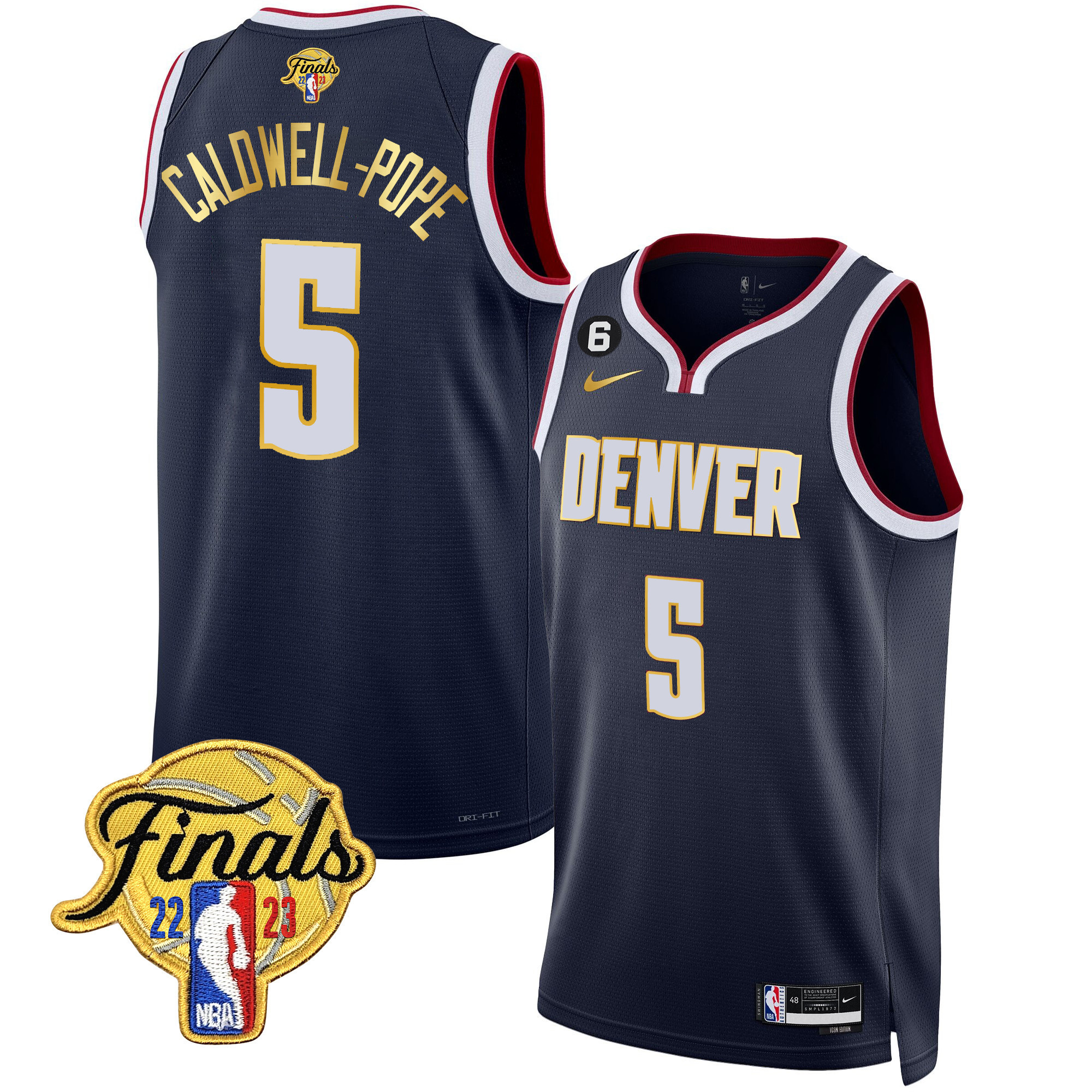Caldwell-Pope Men's Denver Nuggets 2023 Finals Patch Gold Trim Icon Jersey - All Stitched