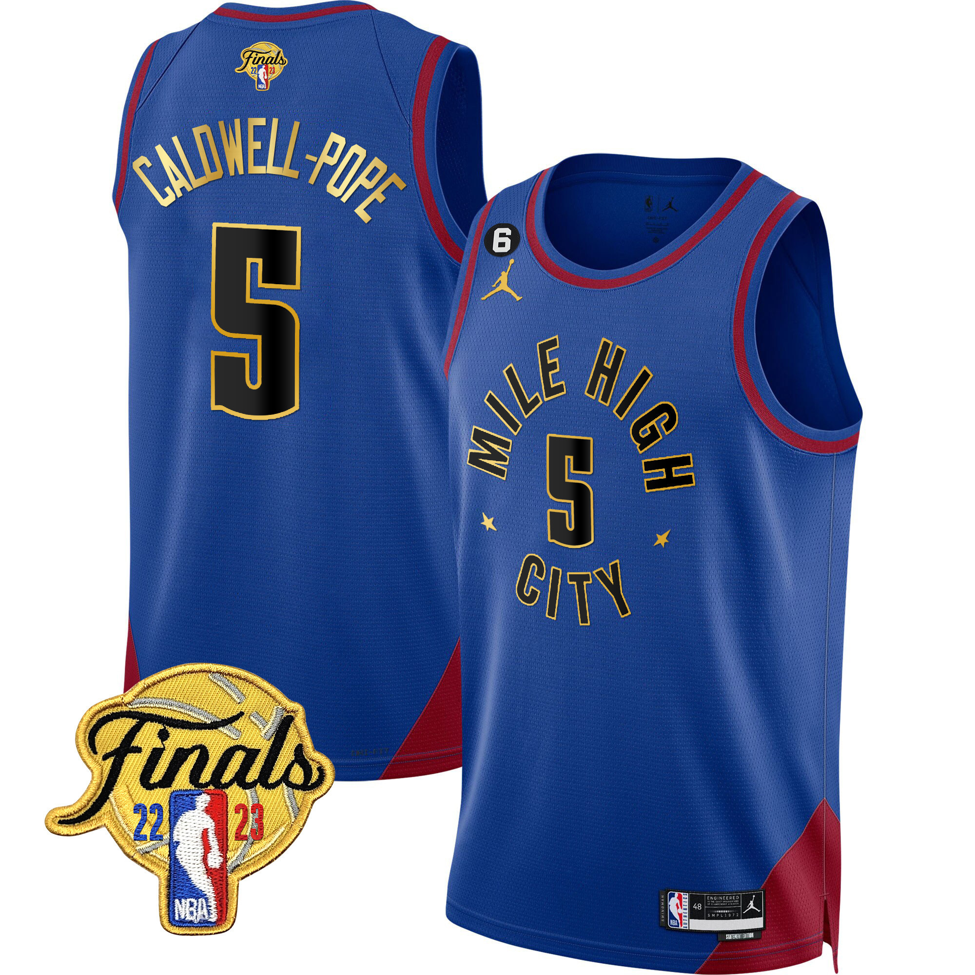 Caldwell-Pope Men's Denver Nuggets 2023 Finals Patch Gold Trim Statement Jersey - All Stitched