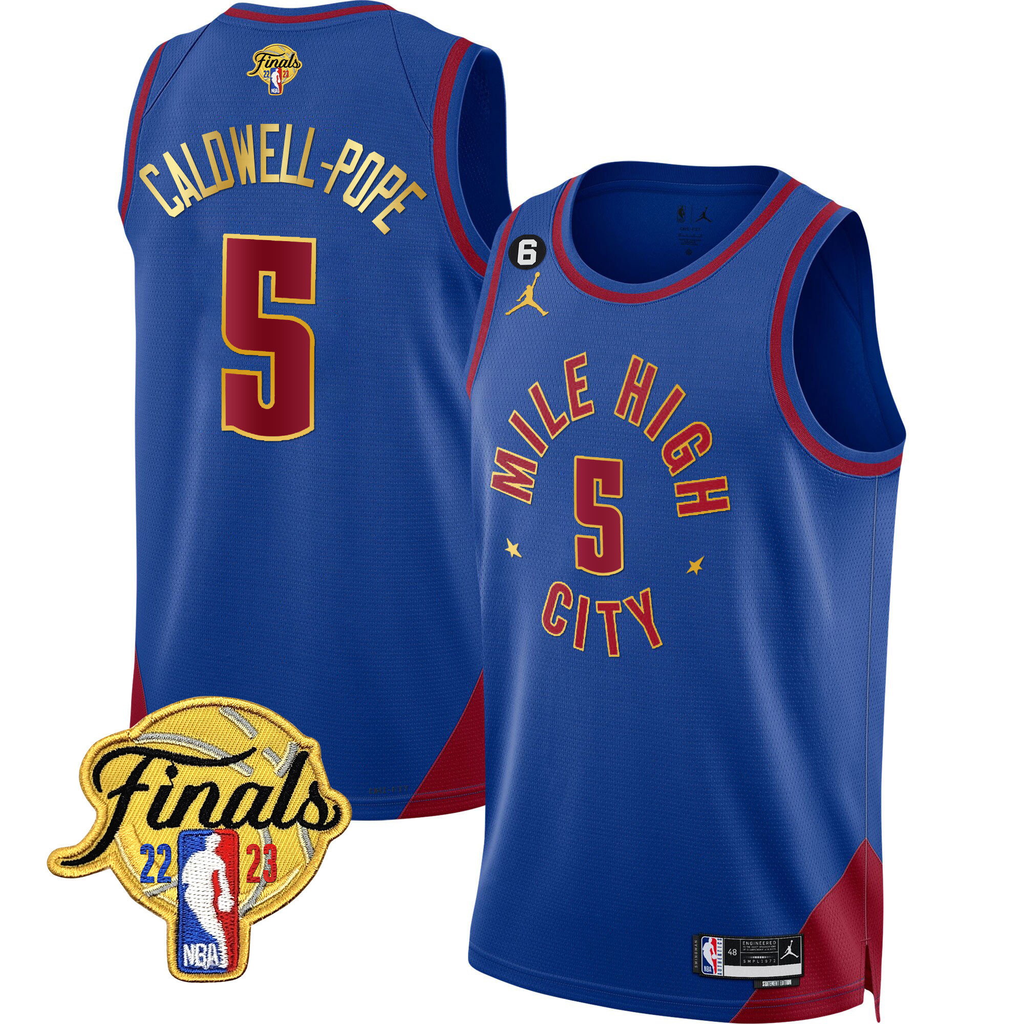 Caldwell-Pope Men's Denver Nuggets 2023 Finals Patch Gold Trim Statement V2 Jersey - All Stitched
