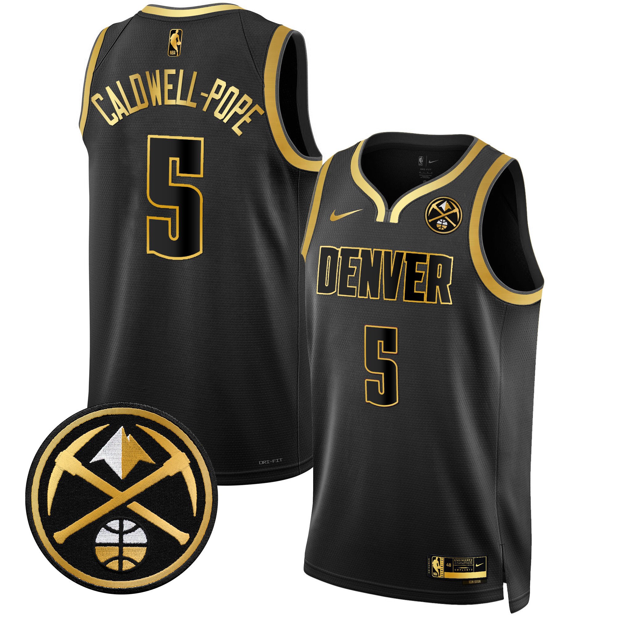 Caldwell-Pope Men's Denver Nuggets Swingman Black Gold Jersey - All Stitched