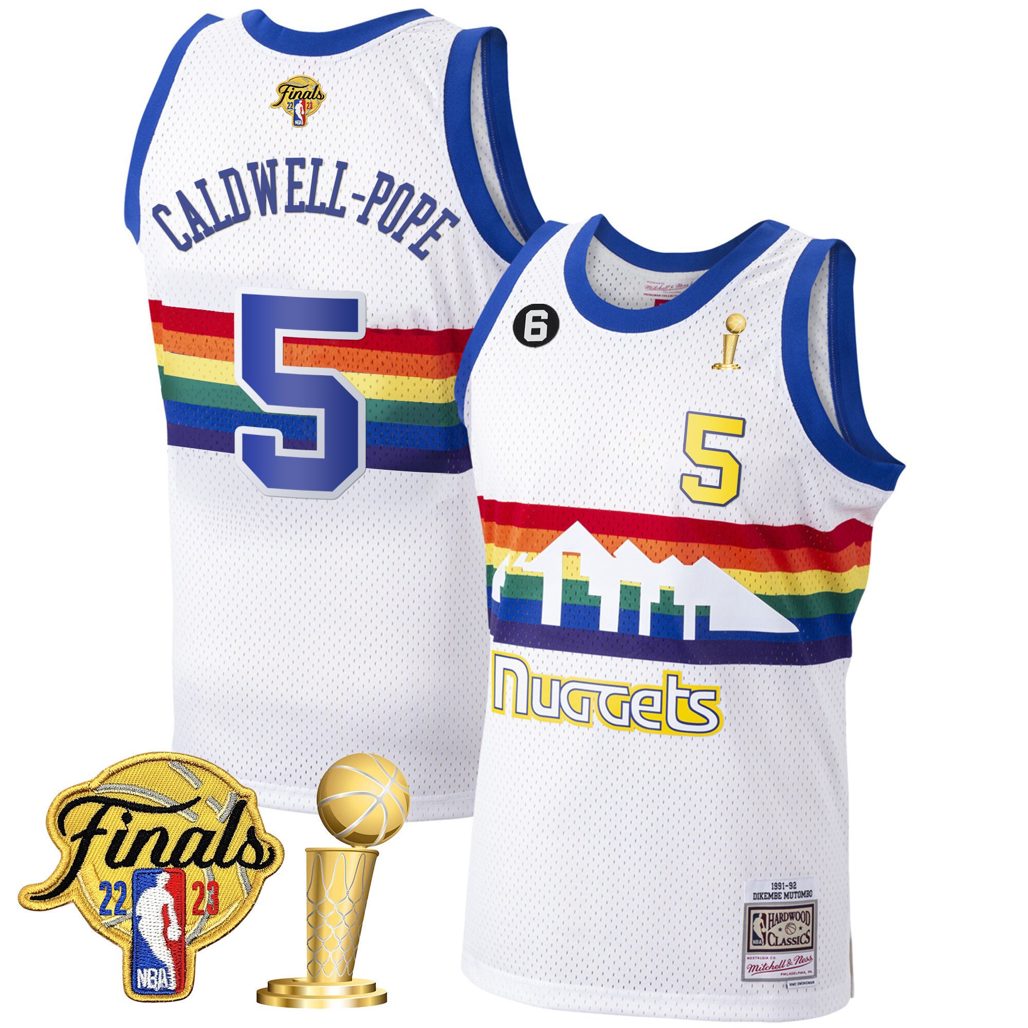Caldwell-Pope Youth's Denver Nuggets 2023 Finals & Champions Patch White Classic Jersey - All Stitched