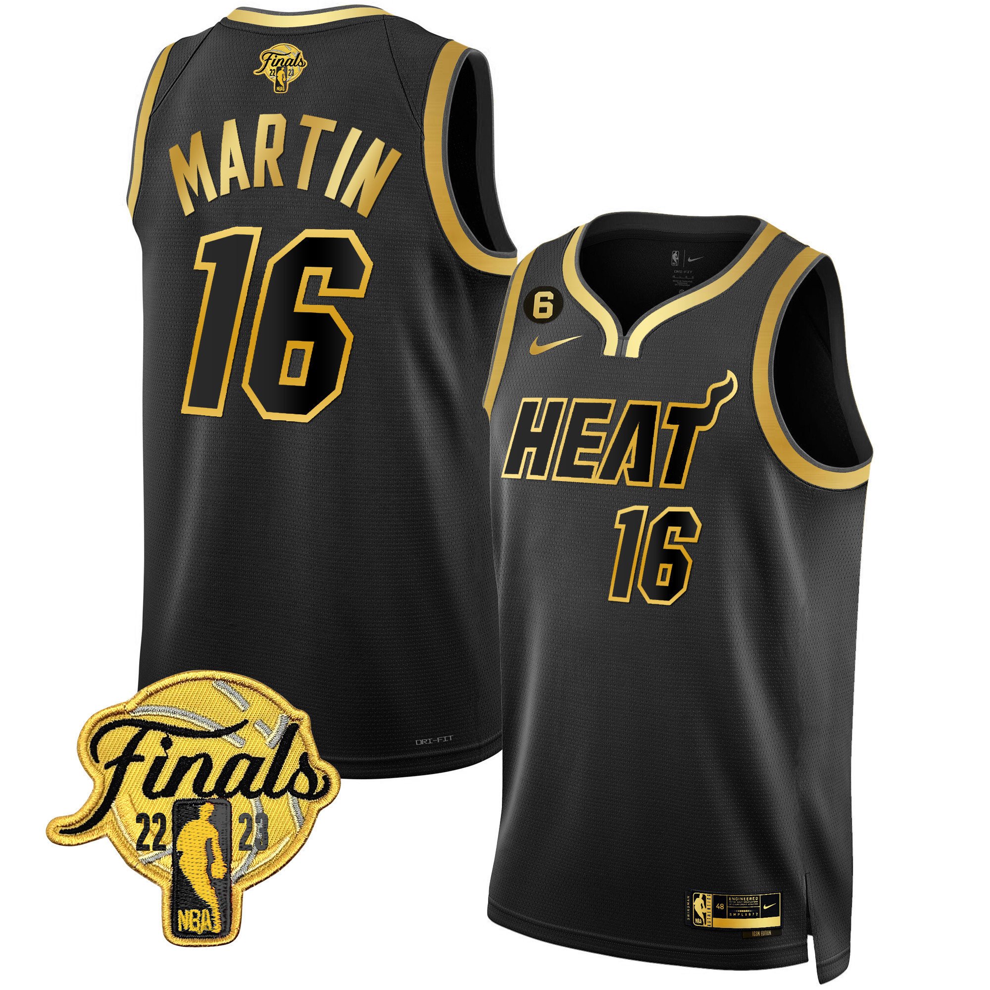 Caleb Martin Men's Miami Heat 2023 Finals Patch Collection Black Gold Jersey - All Stitched