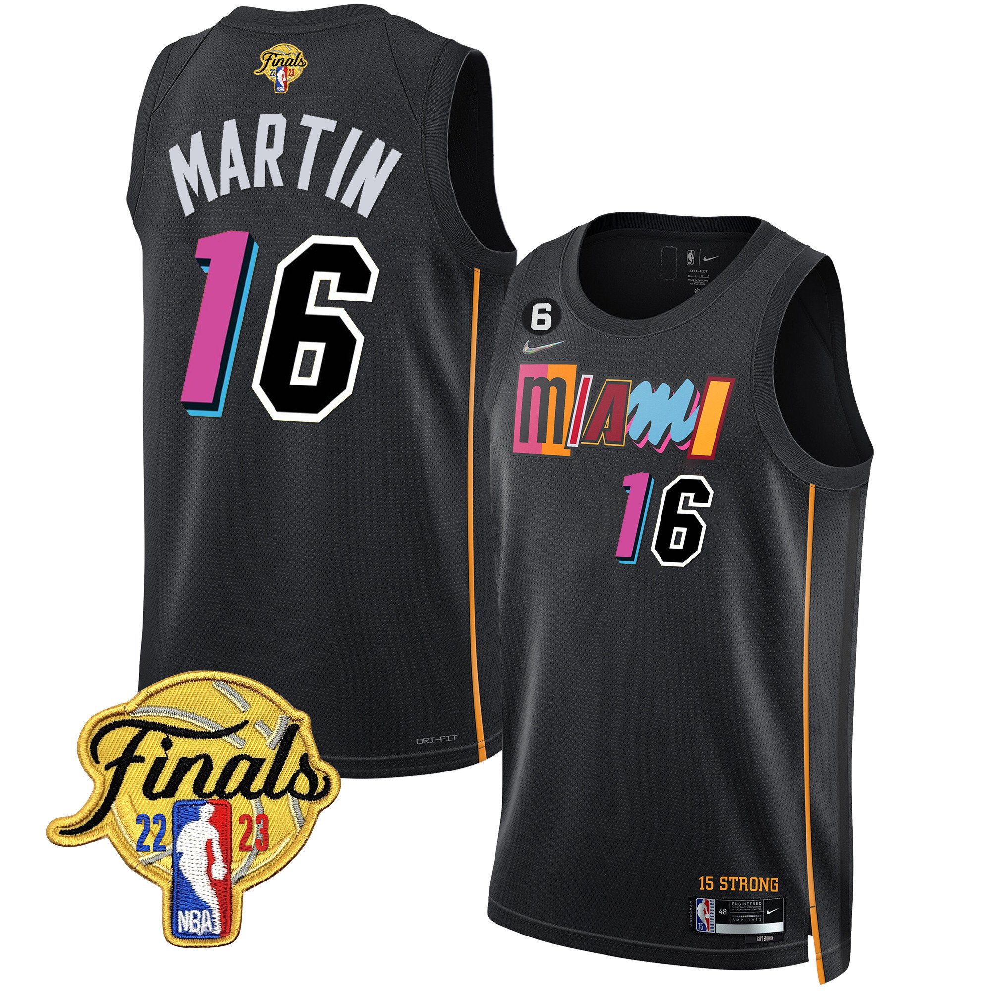 Caleb Martin Men's Miami Heat 2023 Finals Patch Collection V2 City Black Jersey - All Stitched