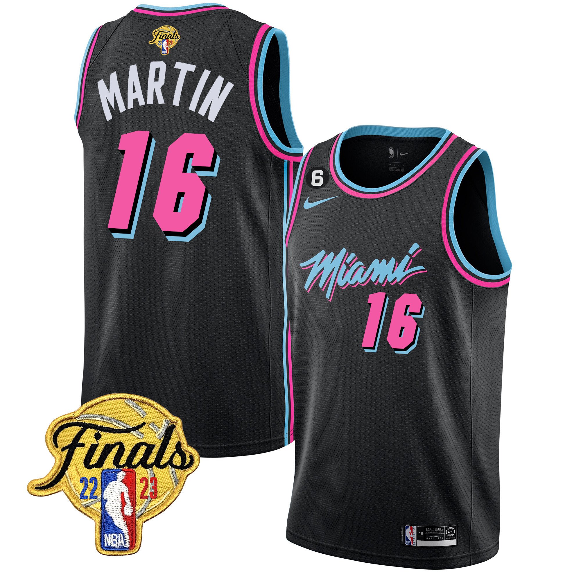 Caleb Martin Men's Miami Heat 2023 Finals Patch Collection V4 Vice Black Jersey - All Stitched
