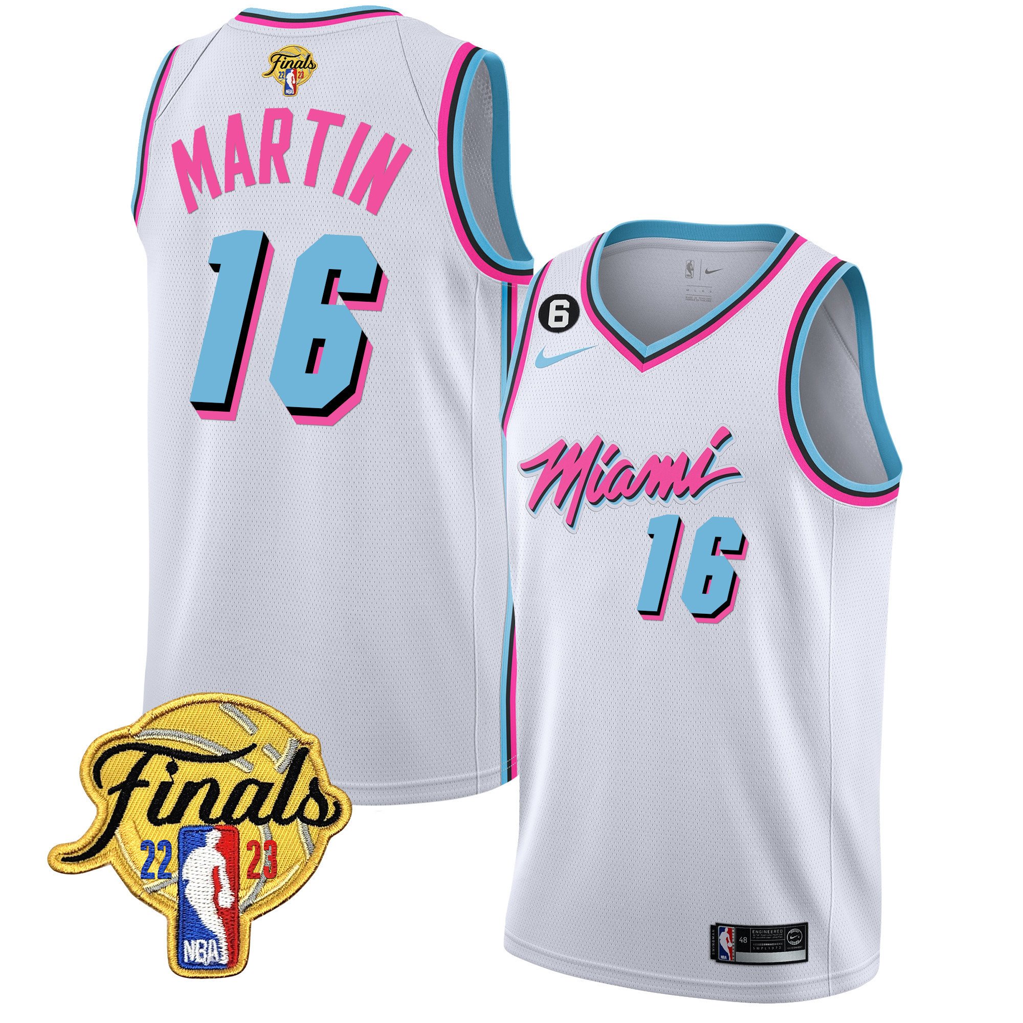 Caleb Martin Men's Miami Heat 2023 Finals Patch Collection V4 Vice White Jersey - All Stitched
