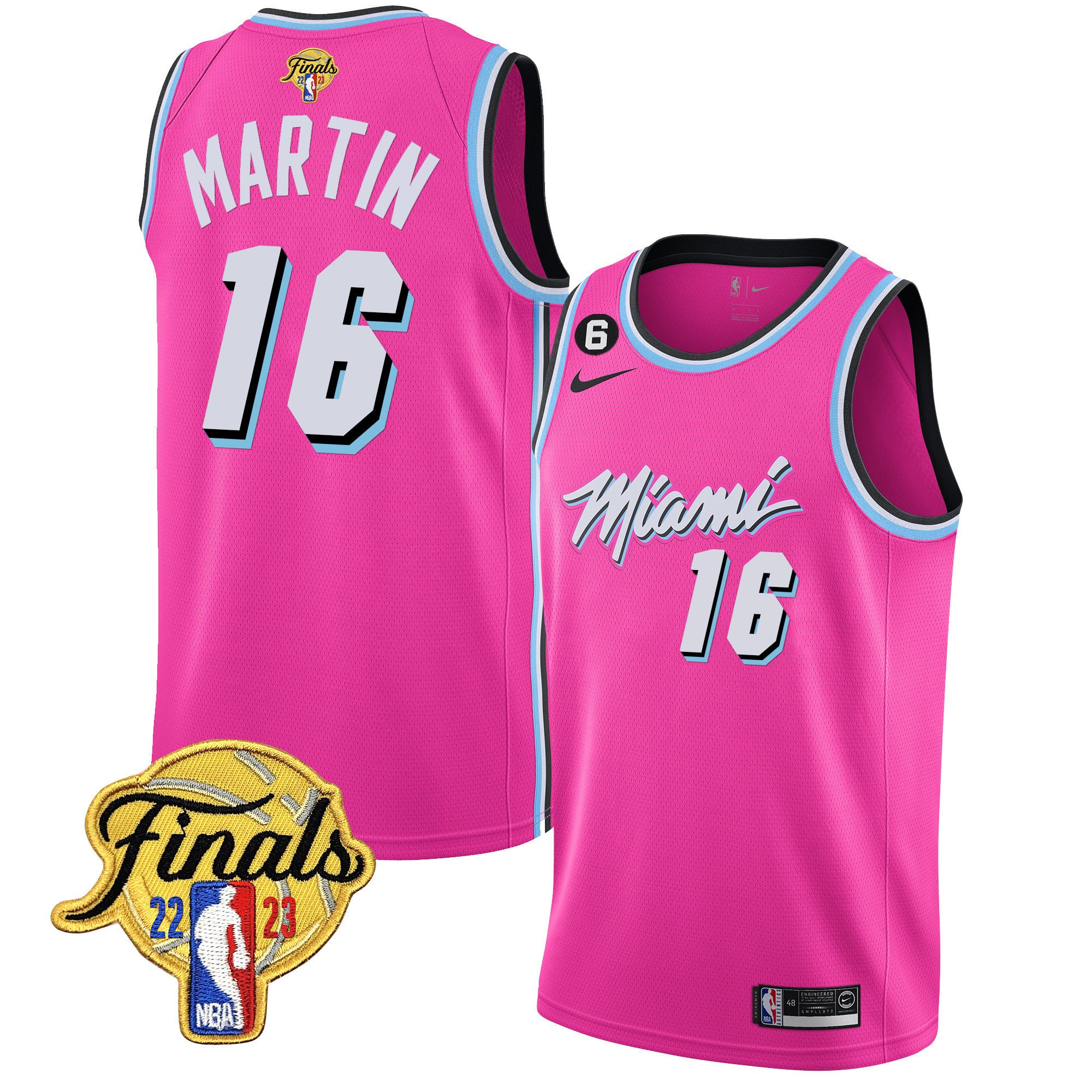 Caleb Martin Men's Miami Heat 2023 Finals Patch Collection V5 Pink Jersey - All Stitched