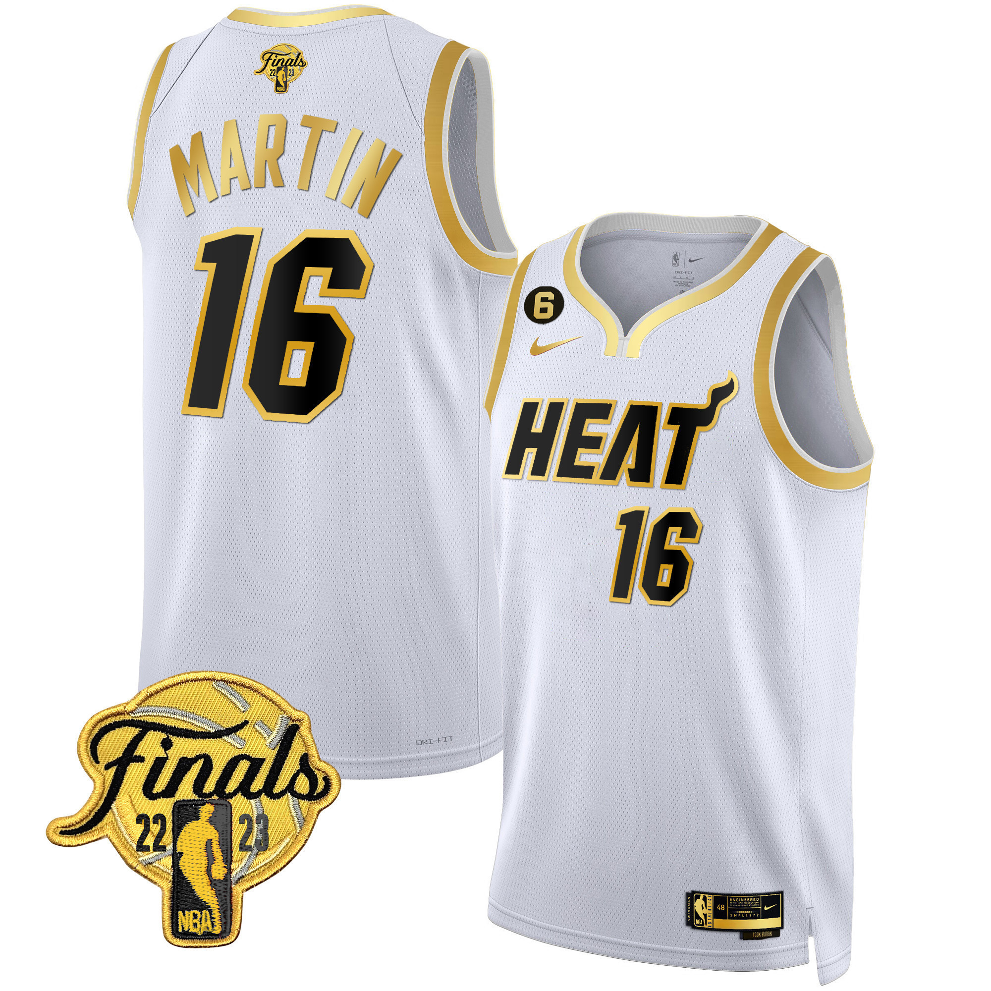 Caleb Martin Men's Miami Heat 2023 Finals Patch Collection White Gold Jersey - All Stitched