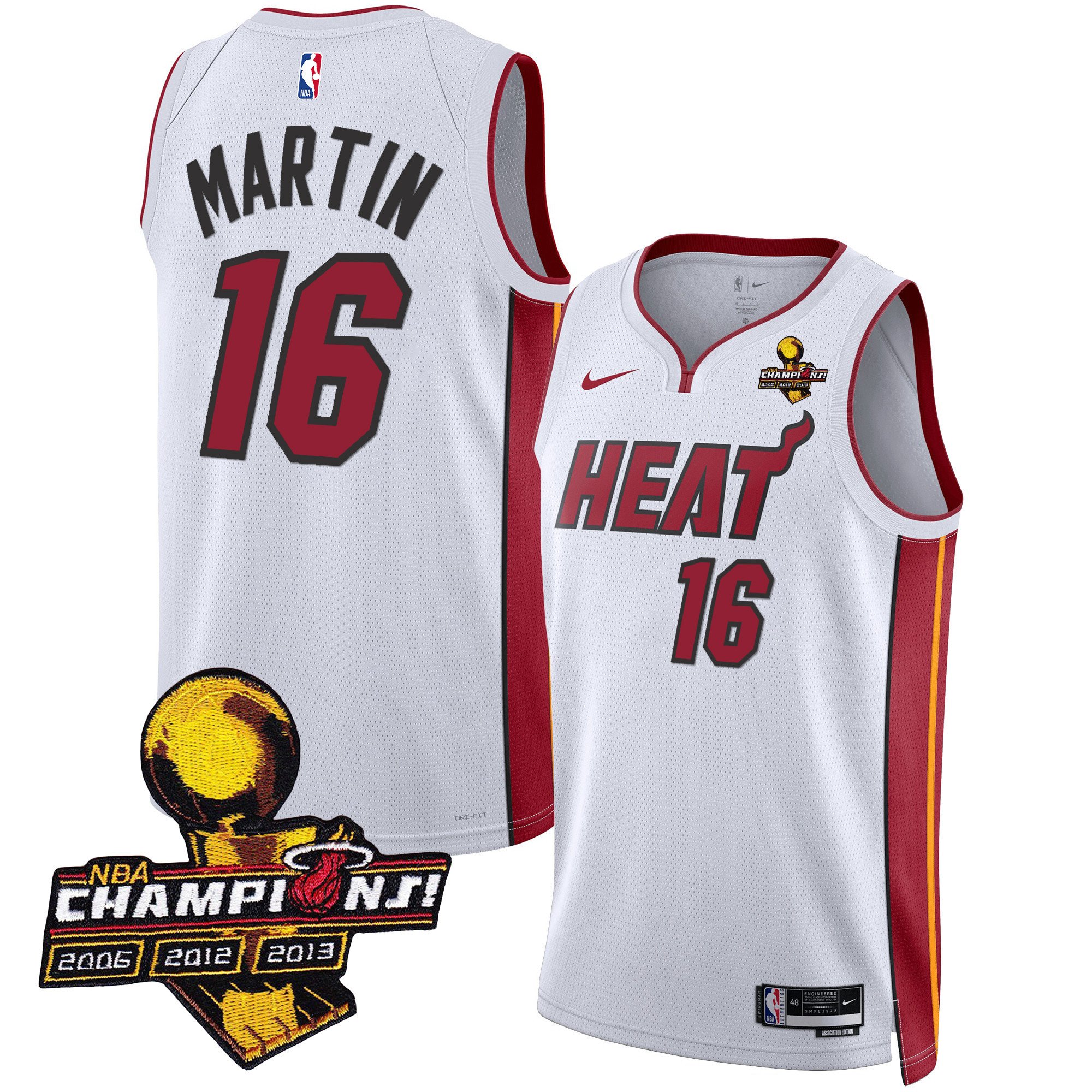 Caleb Martin Men's Miami Heat 3-Time Champions Patch Collection Association Jersey - All Stitched