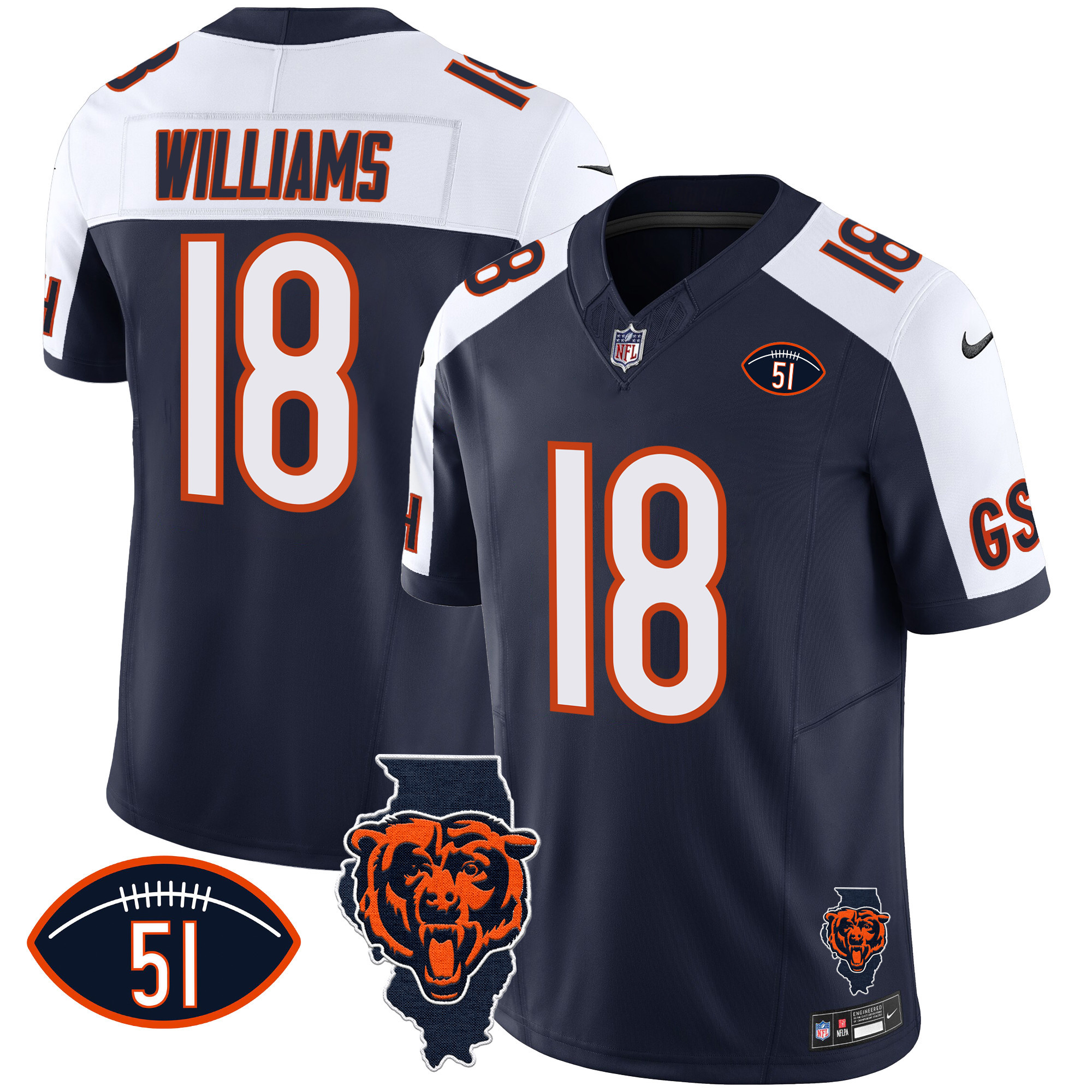 Caleb Williams Men's Chicago Bears Illinois Patch Vapor Alternate Jersey - All Stitched 