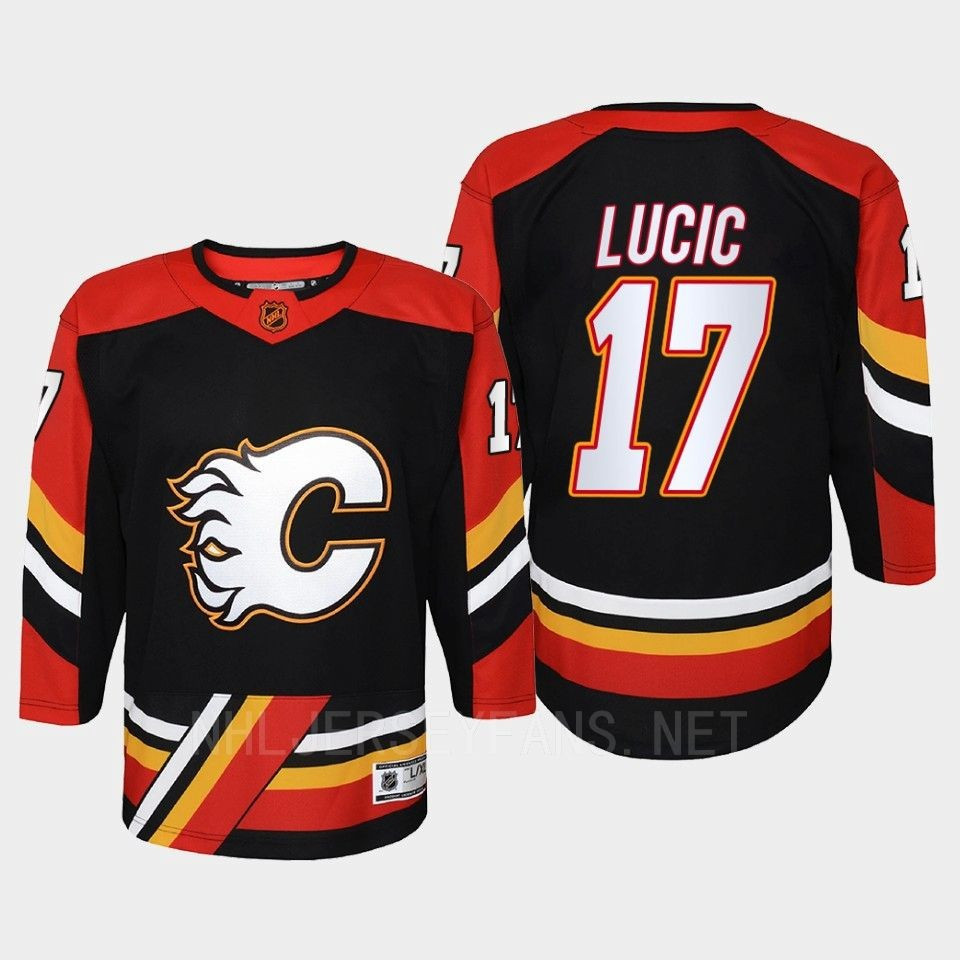 Calgary Flames 17 Milan Lucic Reverse Retro Black Equipment Stitched Jersey, Youth