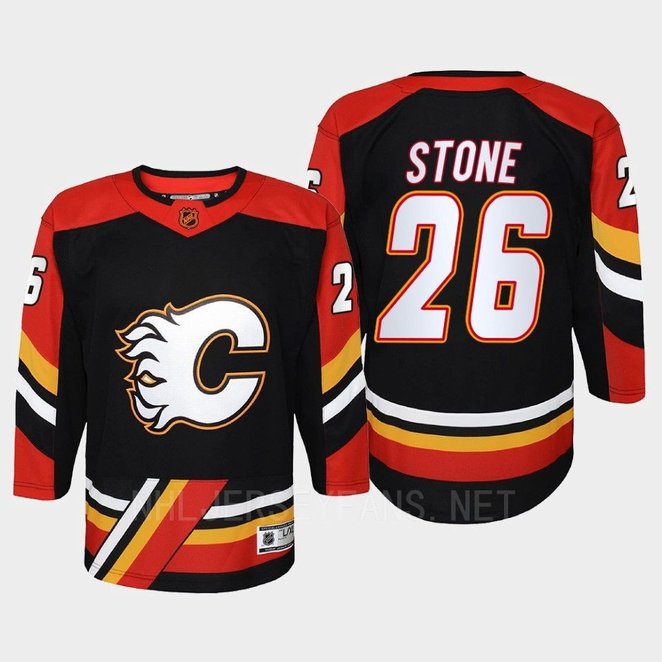 Calgary Flames 26 Michael Stone Reverse Retro Black Equipment Stitched Jersey, Youth