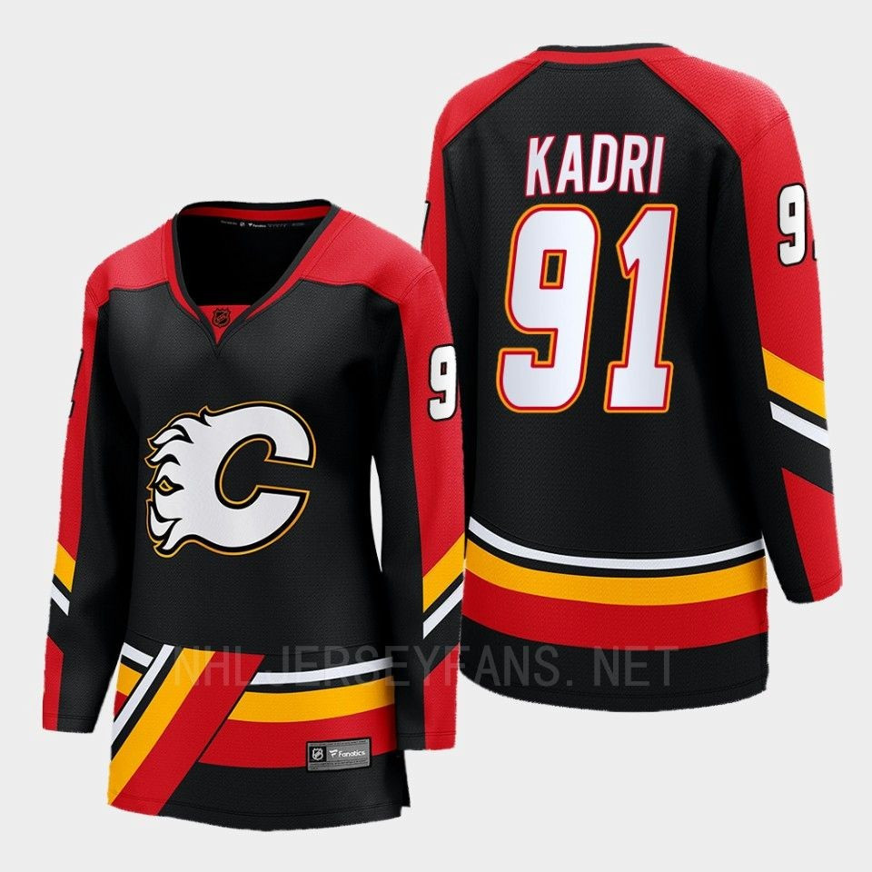 Calgary Flames 91 Nazem Kadri Reverse Retro Black Equipment Stitched Jersey, Women