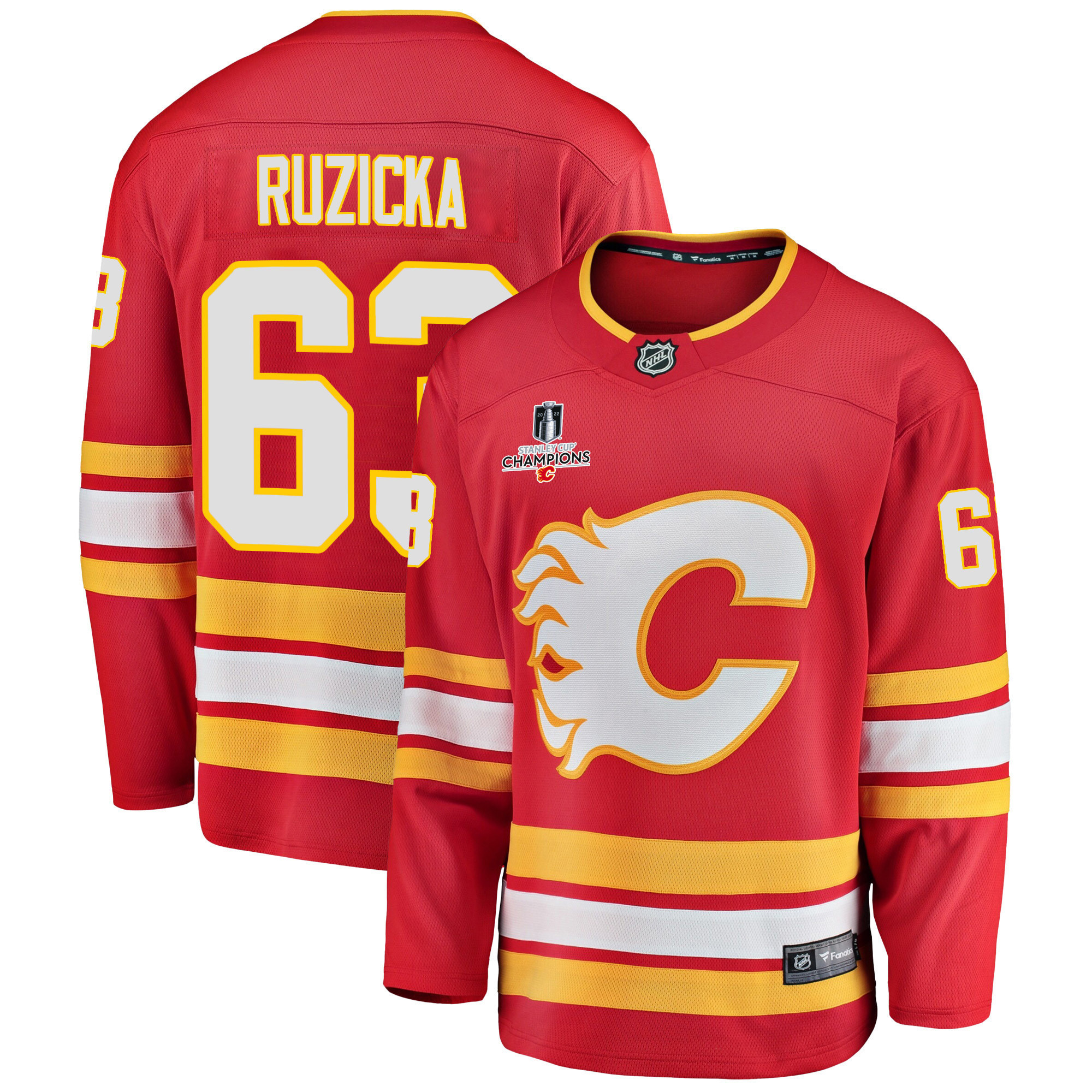Calgary Flames Adam Ruzicka 63 Home 2022 Stanley Cup Champions Breakaway Men Stitched Jersey – Red