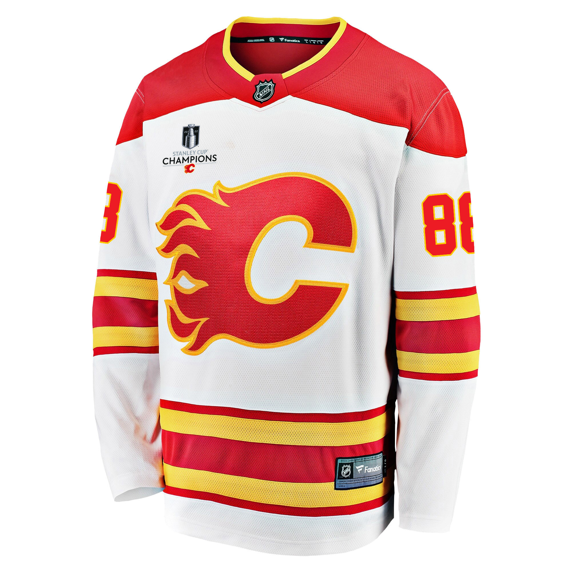 Calgary Flames Andrew Mangiapane 88 Away 2022 Stanley Cup Champions Breakaway Men Stitched Jersey – White
