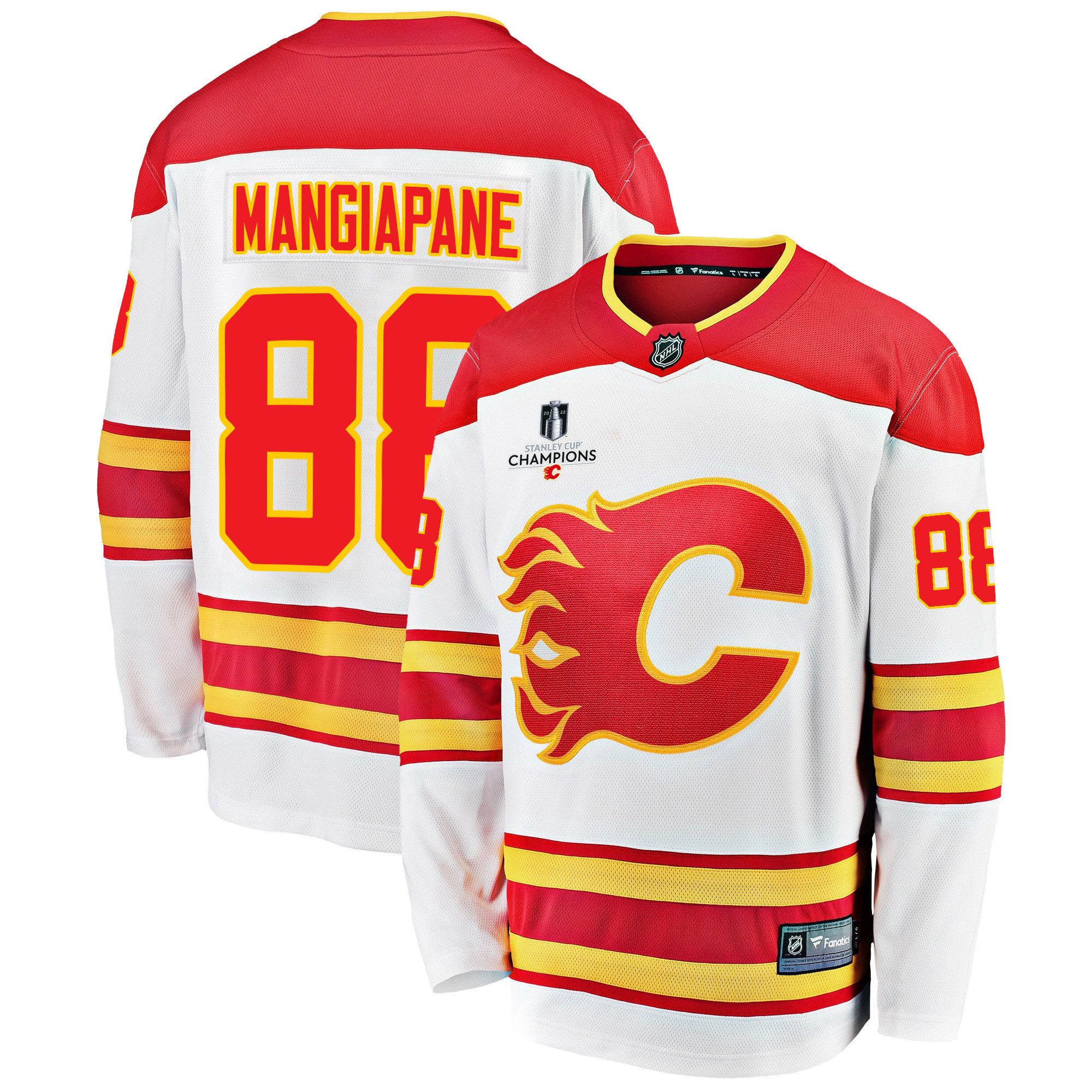 Calgary Flames Andrew Mangiapane 88 Away 2022 Stanley Cup Champions Breakaway Men Stitched Jersey – White