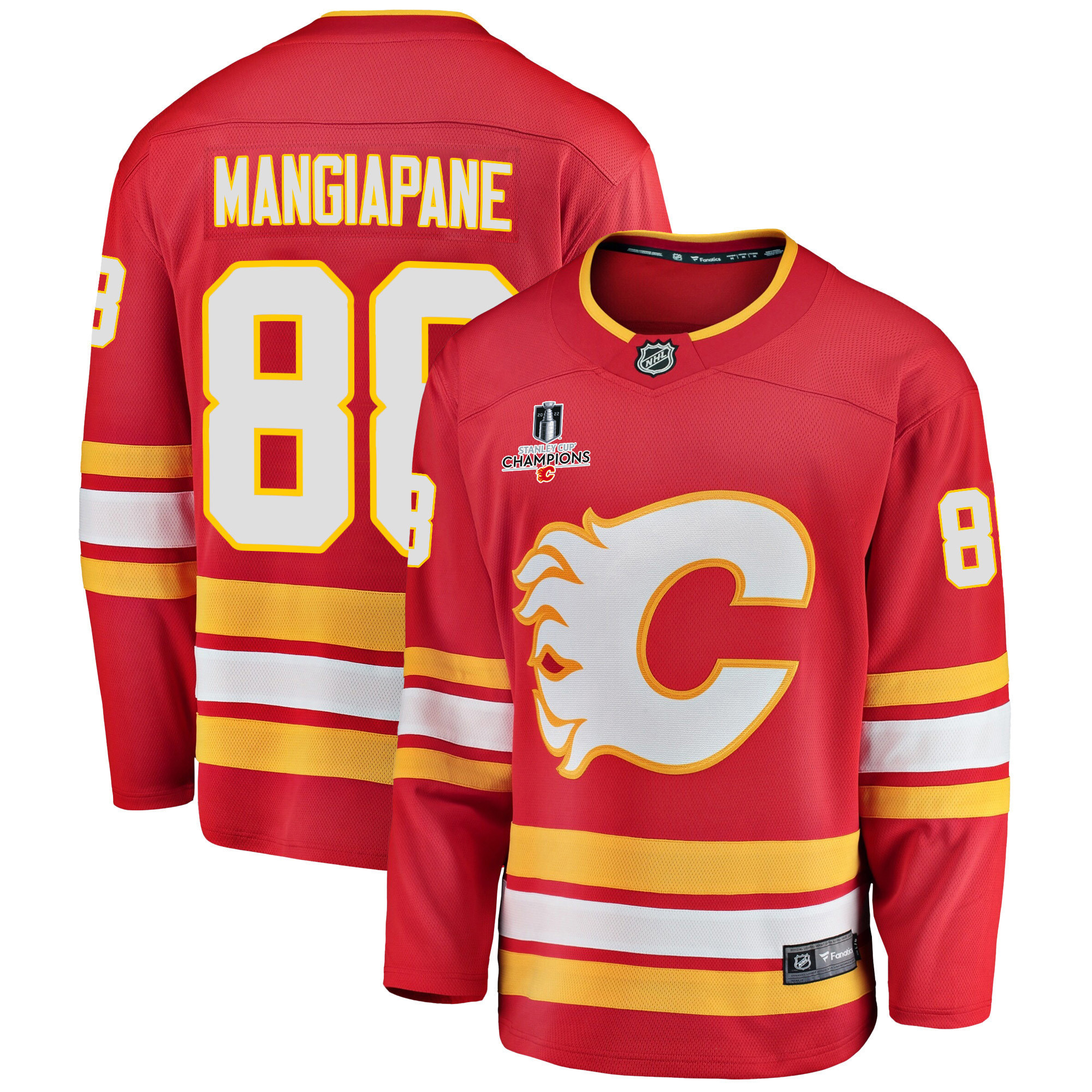 Calgary Flames Andrew Mangiapane 88 Home 2022 Stanley Cup Champions Breakaway Men Stitched Jersey – Red