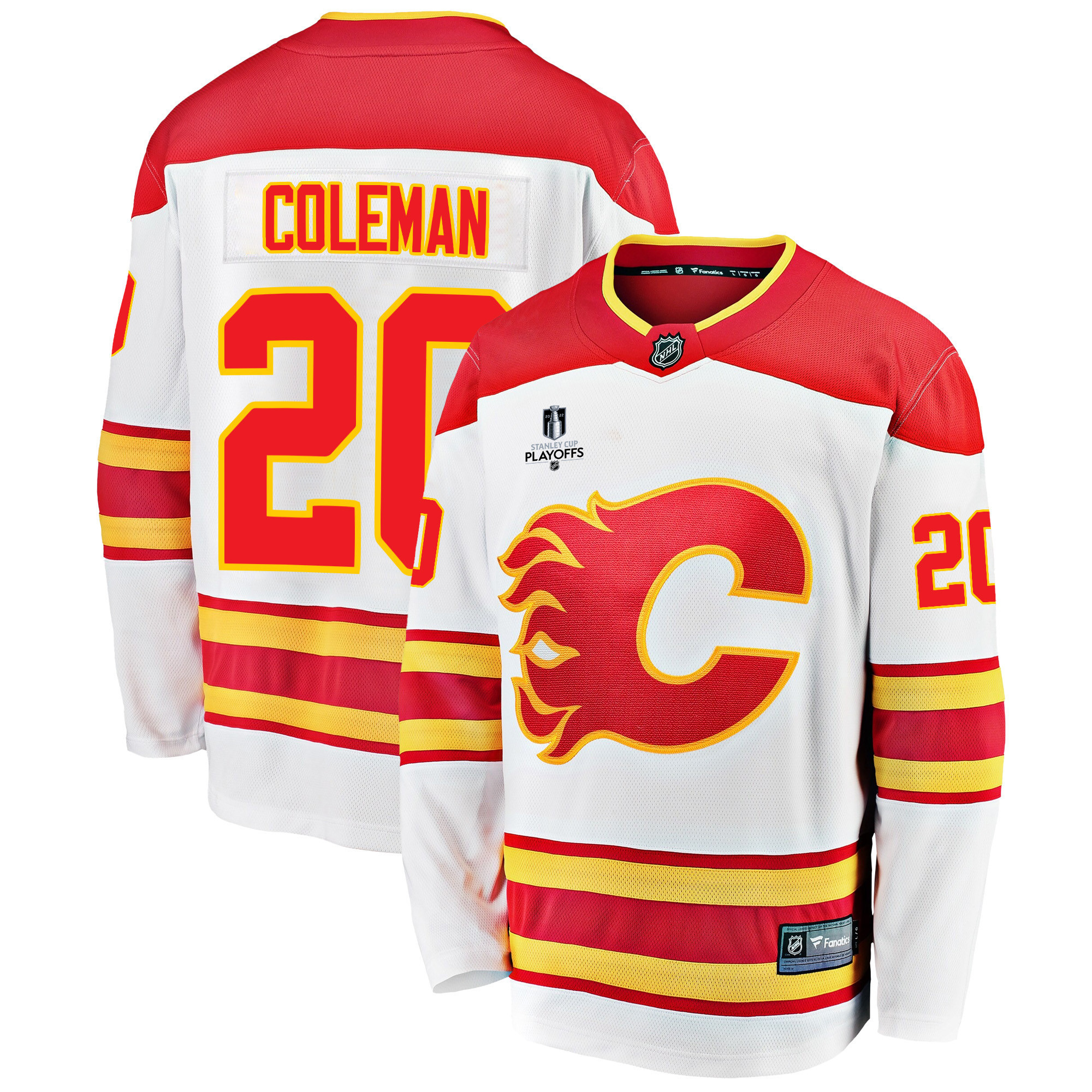 Calgary Flames Blake Coleman 20 Away 2022 Stanley Cup Playoffs Breakaway Men Stitched Jersey – White