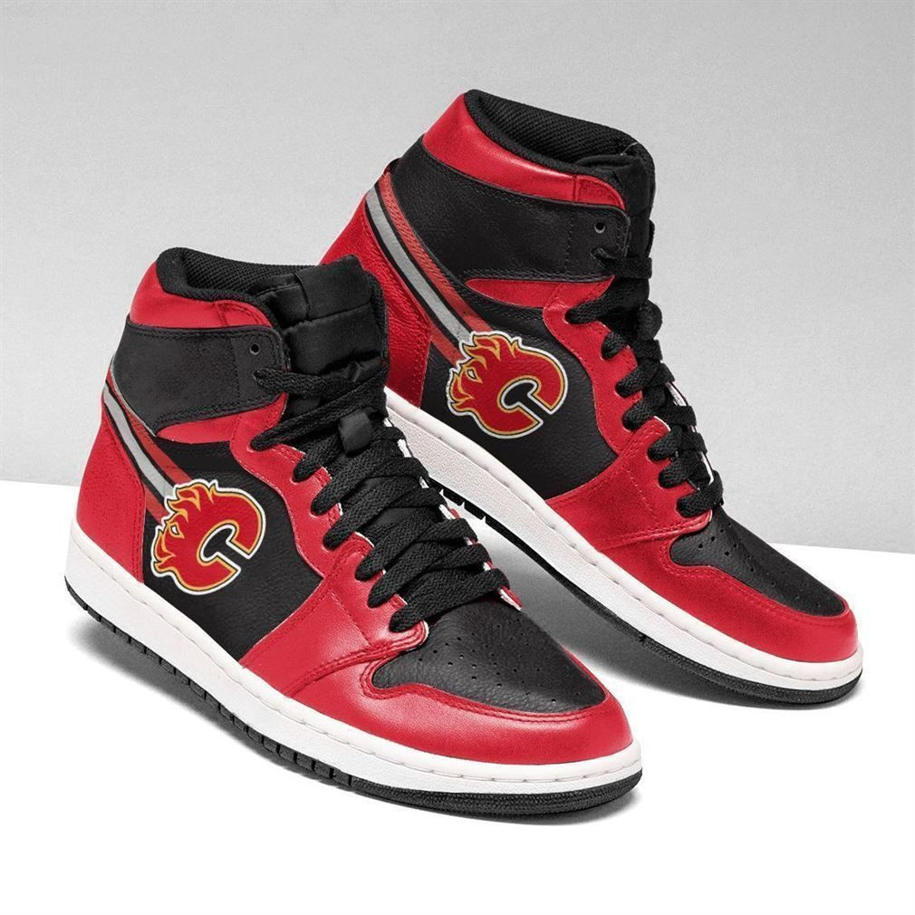Calgary Flames NHL Fashion Sneakers Basketball Shoes Leather High Top Air Jordan Sneaker, Air Jordan Hightop
