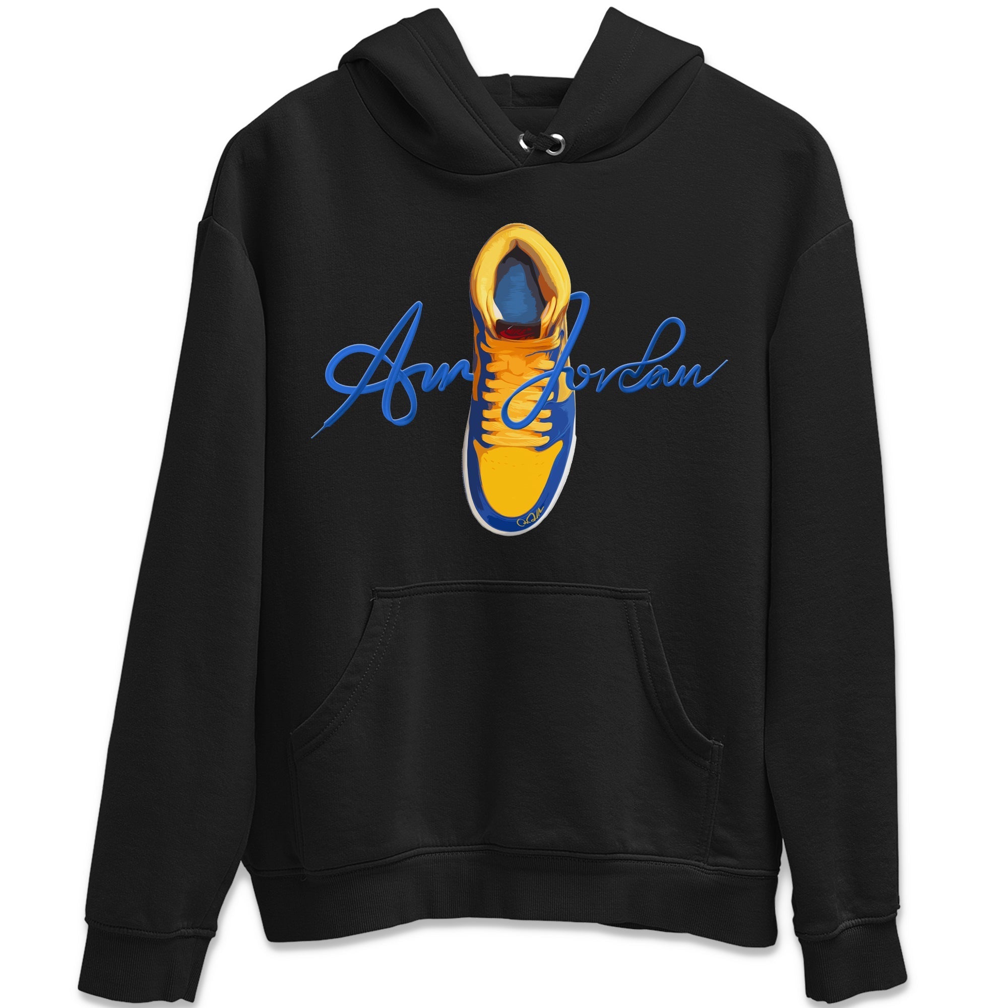 Caligraphy Shoe Lace Unisex Hoodie – Air Jordan 1 Game Royal Varsity Maize
