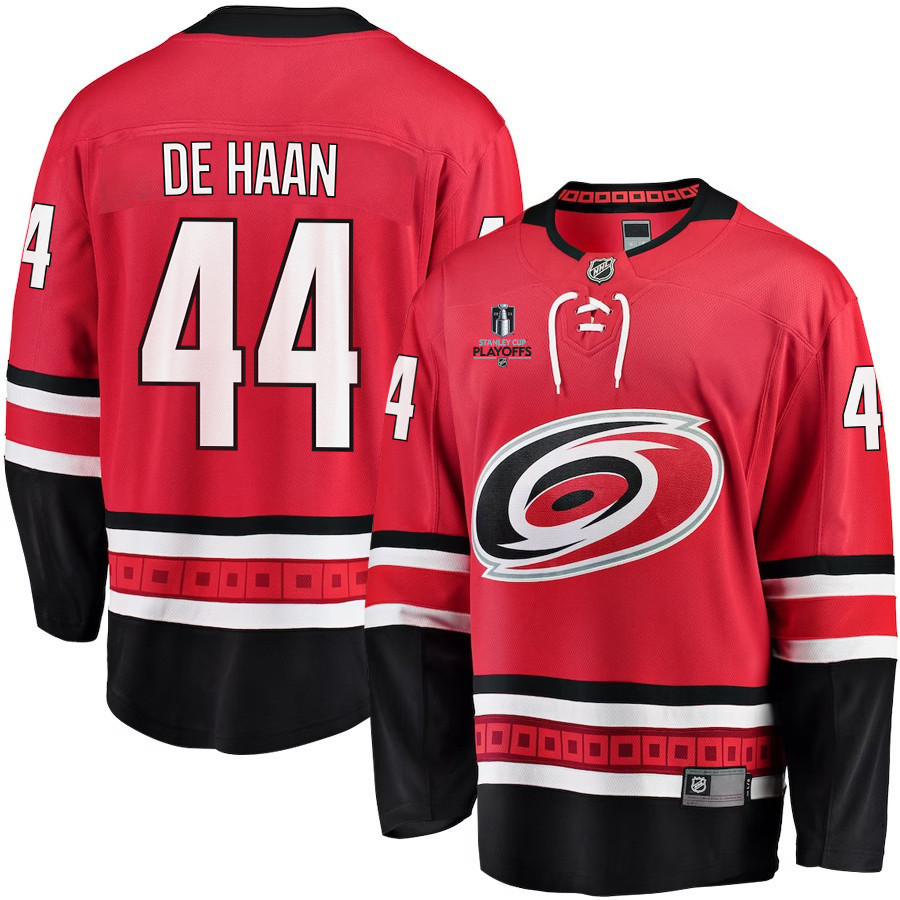 Calvin de Haan 44 Carolina Hurricanes Stanley Cup 2023 Playoffs Patch Home Breakaway Men Stitched Jersey – Red