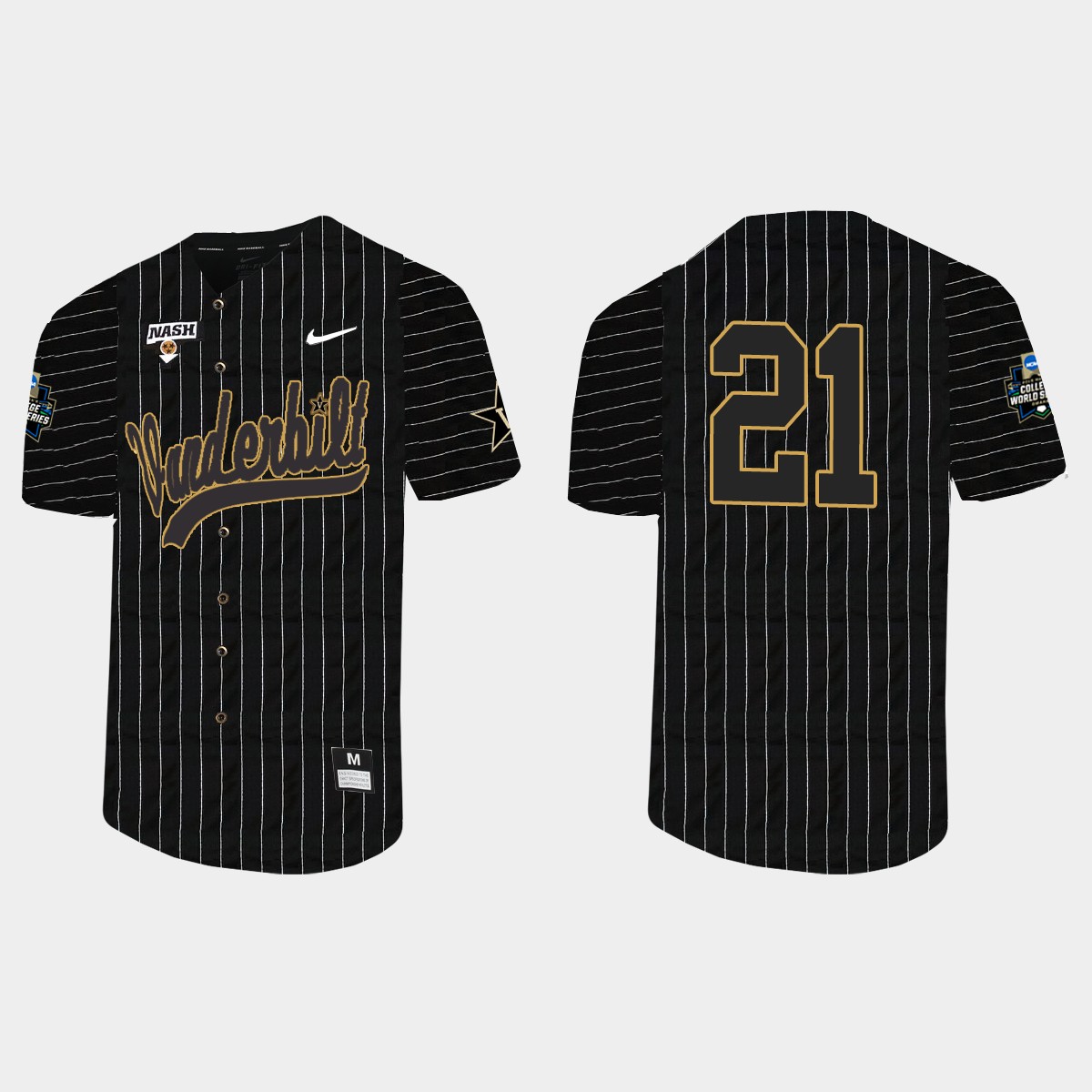 Calvin Hewett Vanderbilt Commodores 2021 College World Series Pinstripe Jersey - Black