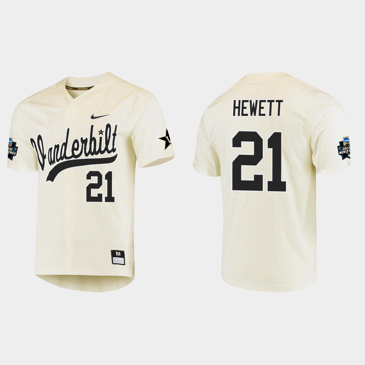 Calvin Hewett Vanderbilt Commodores College World Series Jersey - Cream