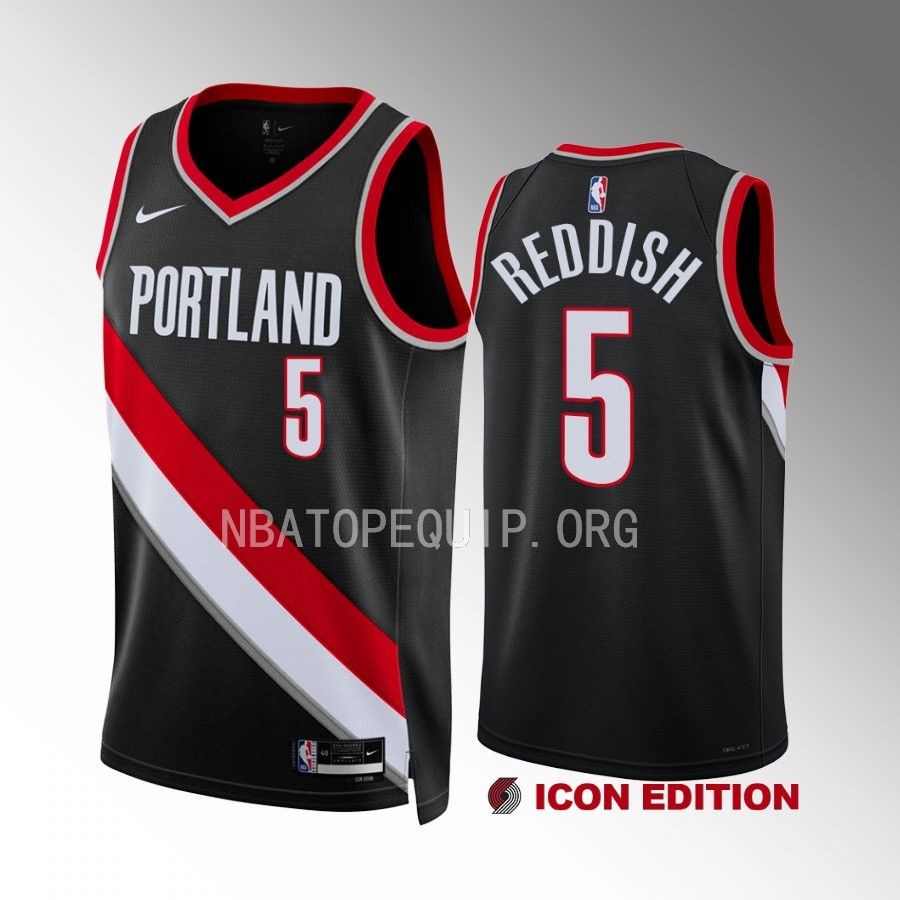 Cam Reddish Portland Trail Blazers #5 Black Jersey 2022-23 Icon Edition Swingman