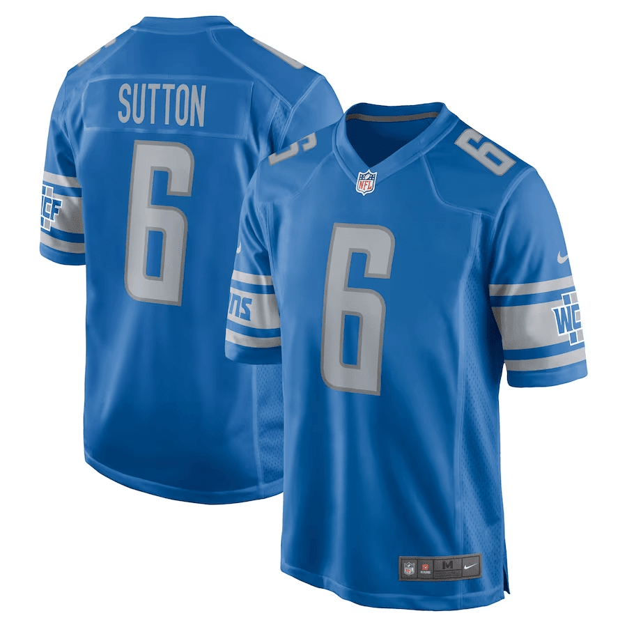 Cam Sutton 6 Detroit Lions Men Game Stitched Jersey – Blue