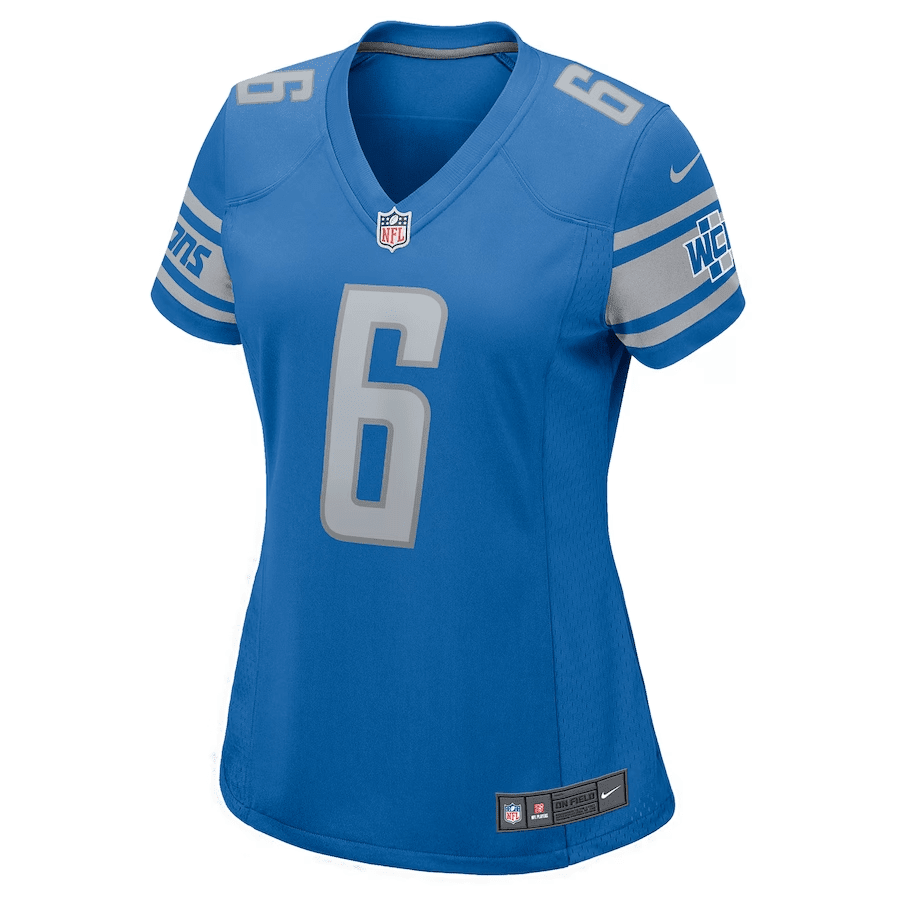 Cam Sutton 6 Detroit Lions Women Game Stitched Jersey – Blue