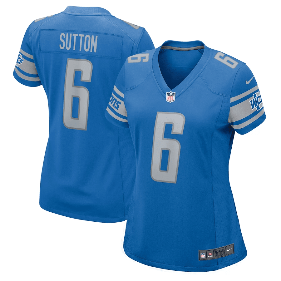 Cam Sutton 6 Detroit Lions Women Game Stitched Jersey – Blue