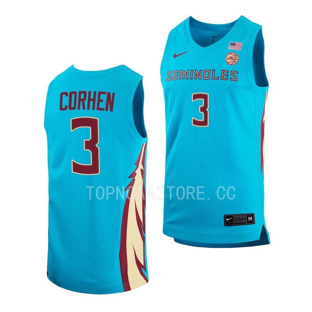 Cameron Corhen Florida State Seminoles #3 Turquoise Alternate Jersey 2022-23