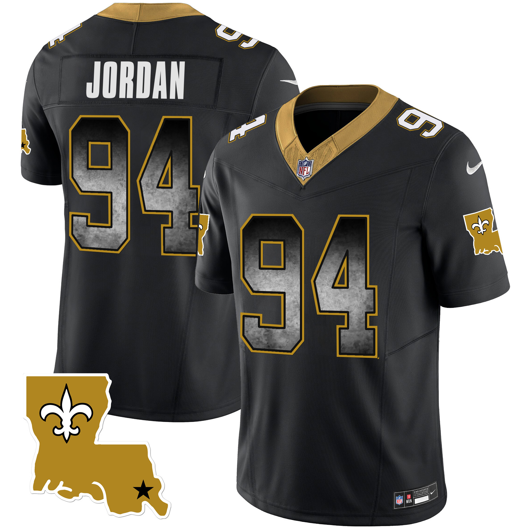 Cameron Jordan Men's New Orleans Saints 1987 Legacy Arch Smoke Black Jersey - All Stitched 