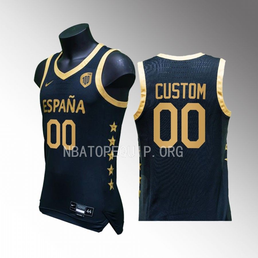 Camiseta Centenario Custom Spain Team Black #00 Jersey Negra SelMas 2023