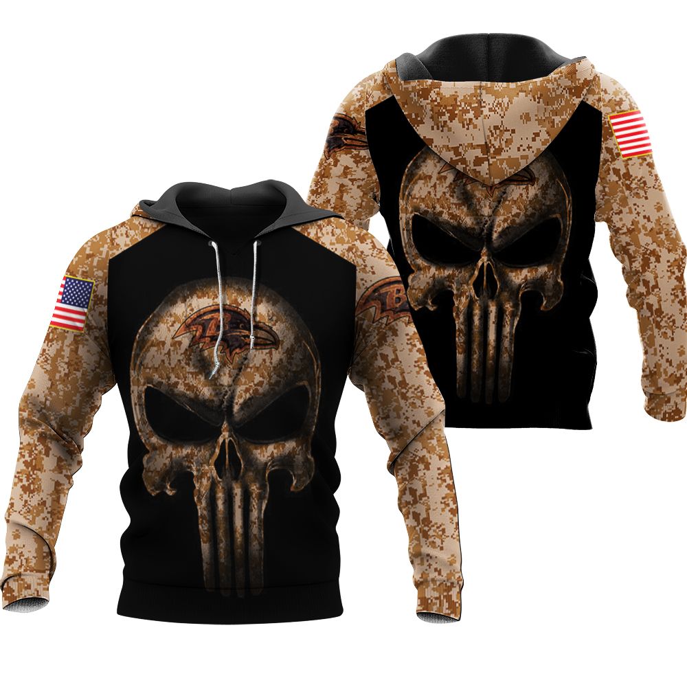Camouflage Skull Baltimore Ravens American Flag 3D Hoodie