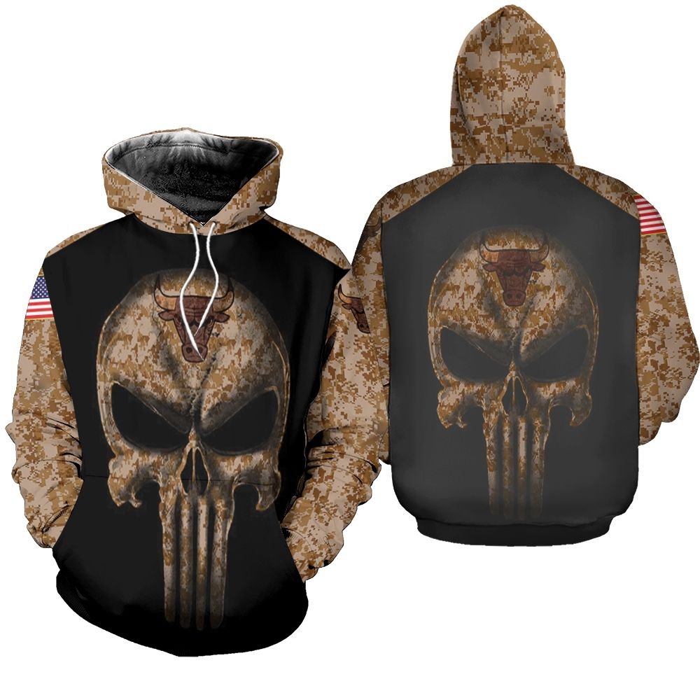 Camouflage Skull Chicago Bulls American Flag Hoodie