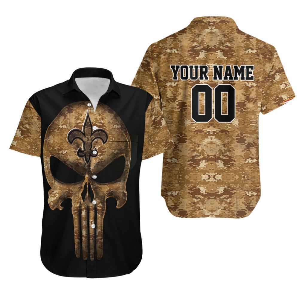 Camouflage Skull New Orleans Saints American Flag 3D Personalized Hawaiian Shirt