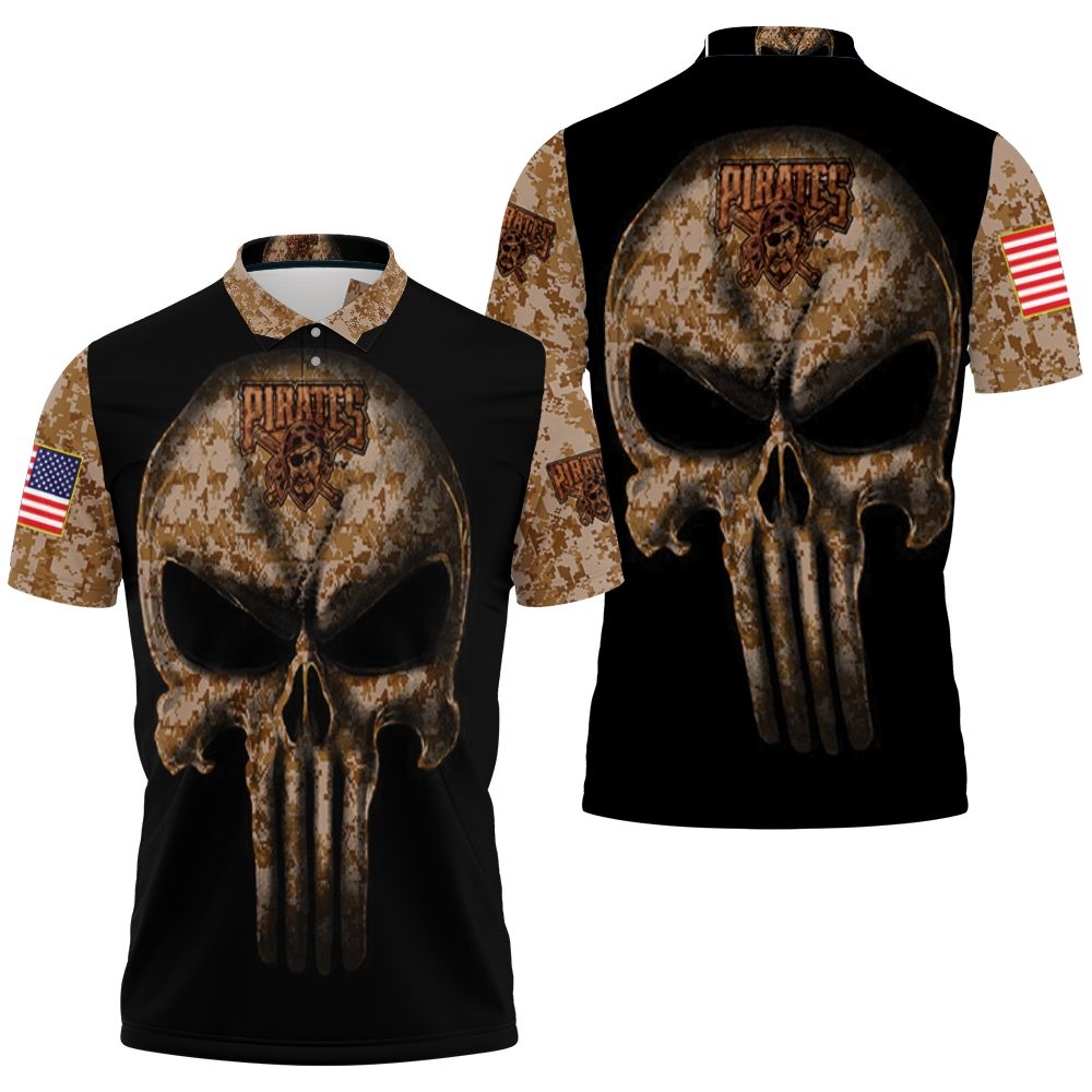 Camouflage Skull Pittsburgh Pirates American Flag Polo Shirt