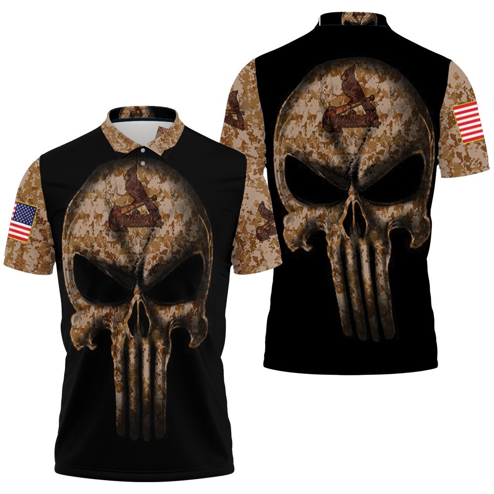 Camouflage Skull St. Louis Cardinals American Flag Polo Shirt