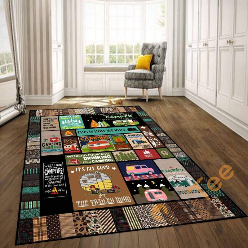 Camper Hippie Happy Camping For Girls Room Girl Bedroom Living Rectangle Rug