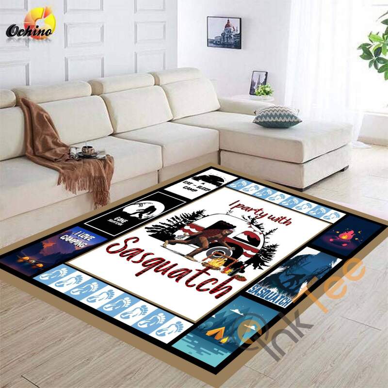 Camper Sasquatch I Party With Love Camping Living Room Bedroom Rectangle Rug