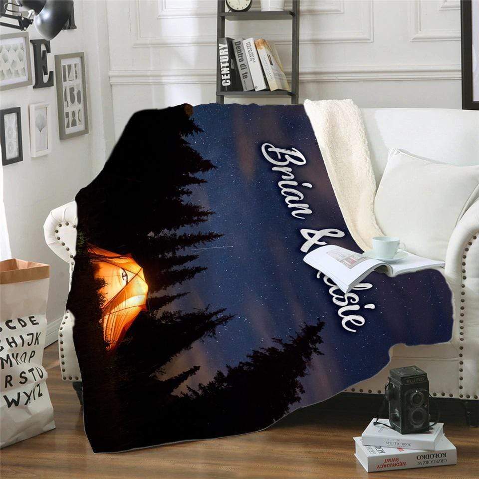 Camping Personalized Sherpa Fleece Blanket