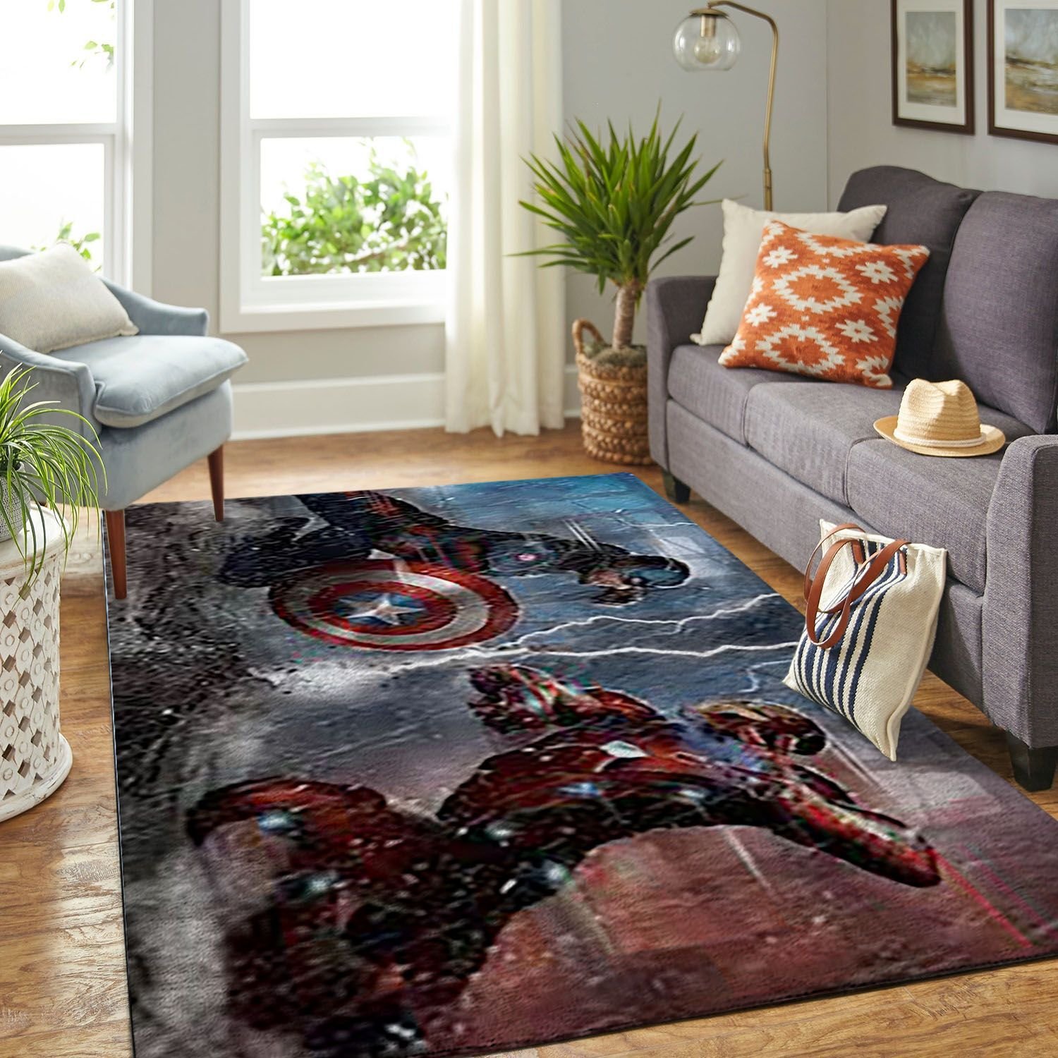Captain America And Ironman Living Room Area Rectangle Rug
