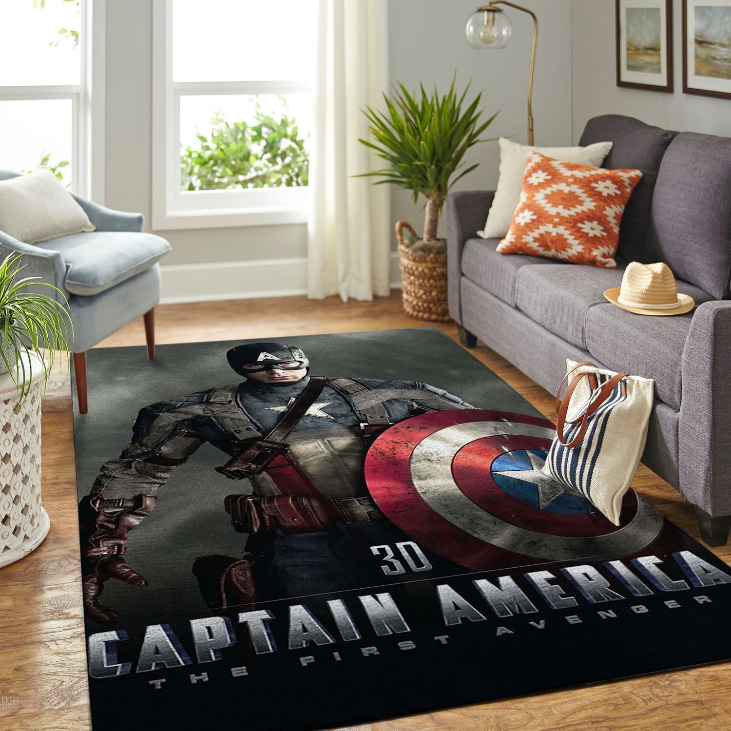Captain America Living Room Area Rectangle Rug