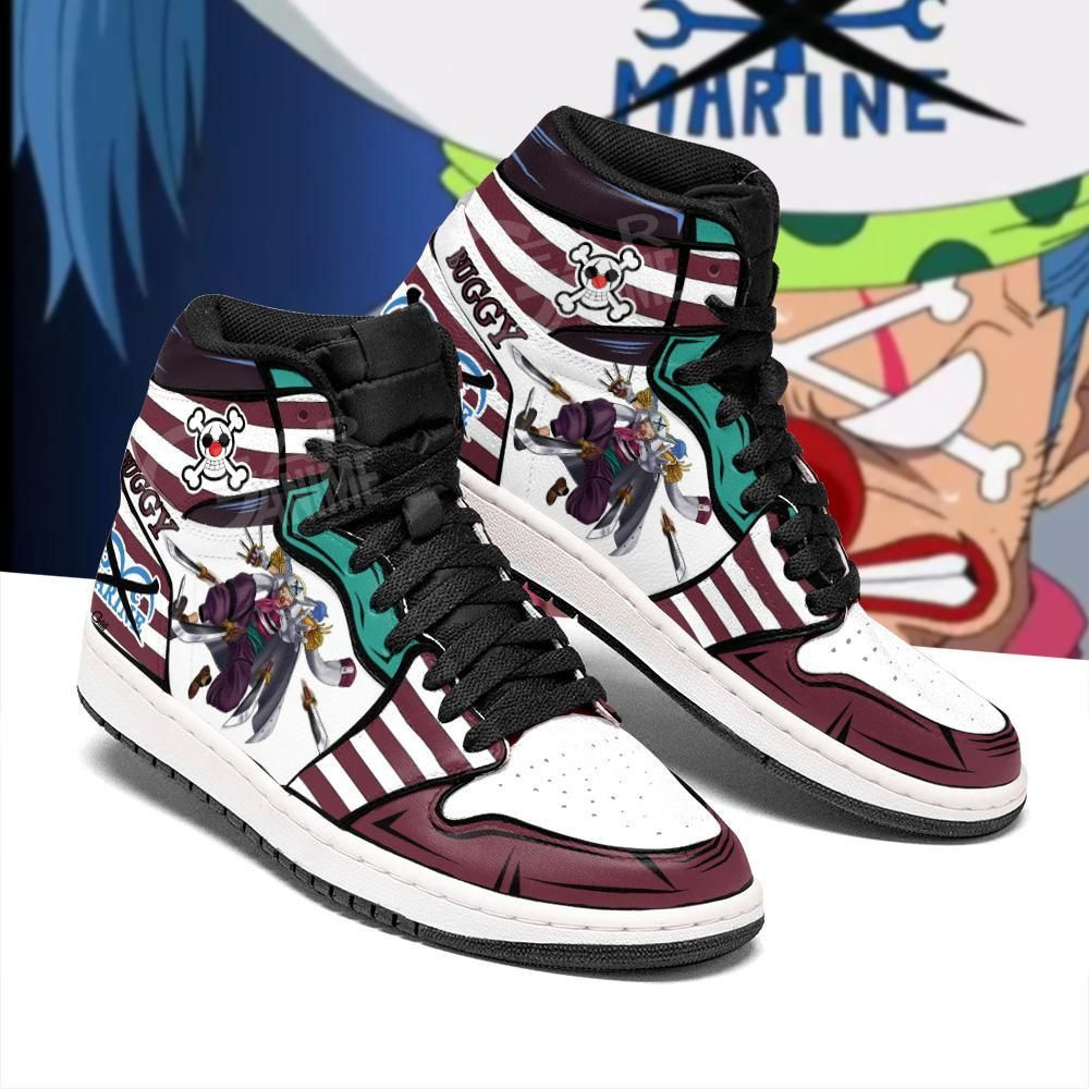 Captain Buggy Sneakers Priates One Piece Anime 1 High Top Air Jordan Sneaker, Air Jordan Hightop