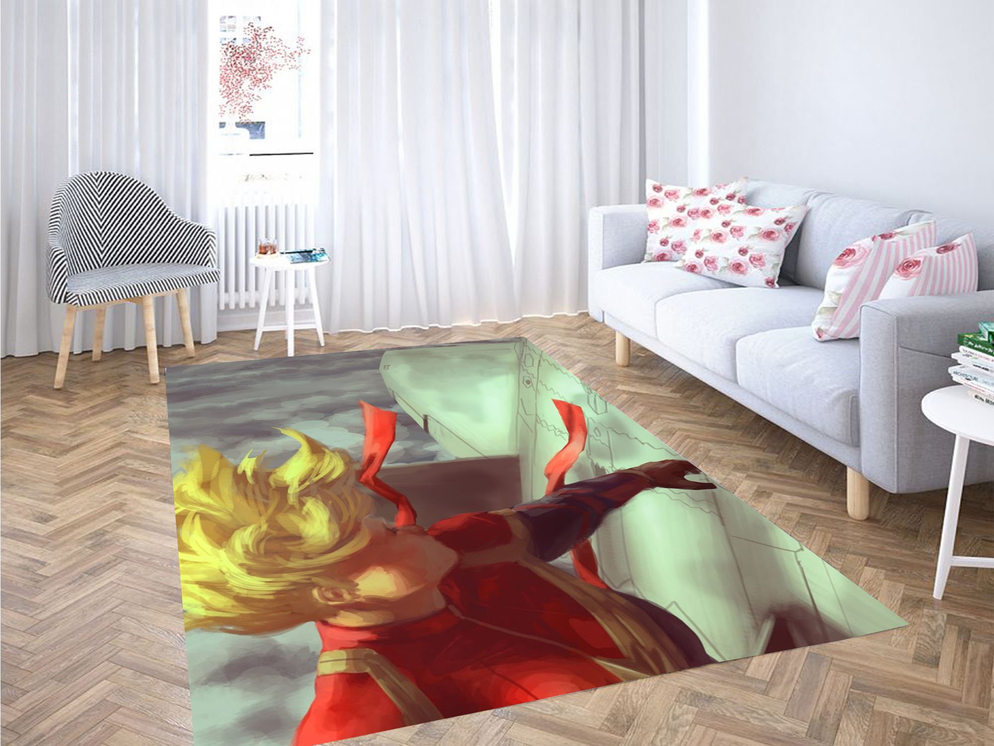Captain Marvel In The Sky Carpet Rectangle Rug