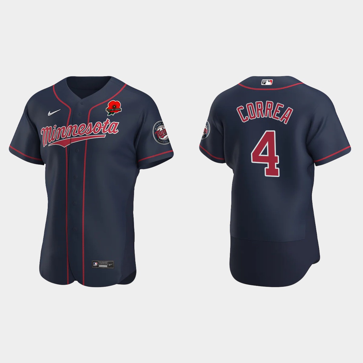 Carlos Correa Minnesota Twins 2022 Memorial Day Poppy Patch Jersey – Navy