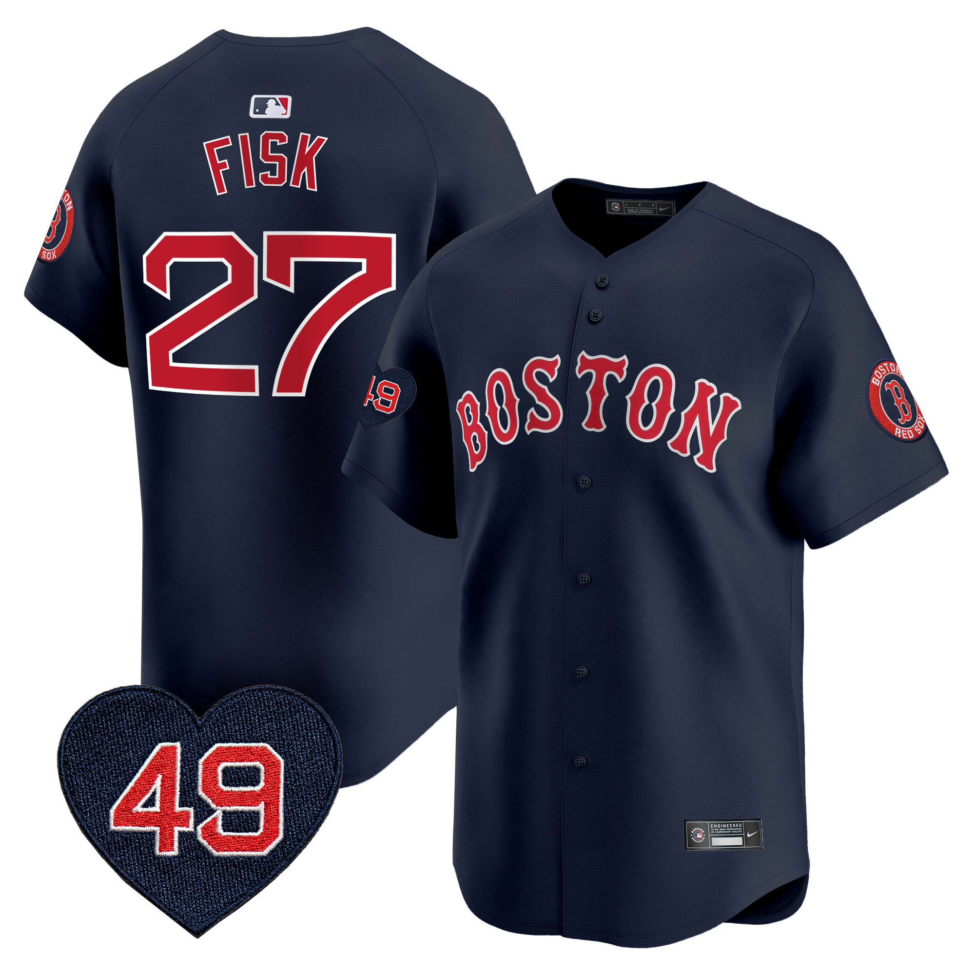 Carlton Fisk Men's Boston Red Sox Tim Wakefield Patch Vapor Premier Limited Navy Jersey - All Stitched