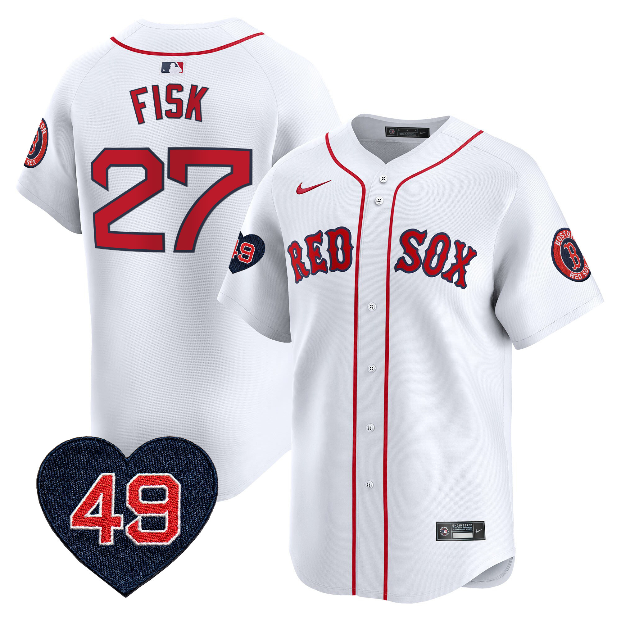 Carlton Fisk Men's Boston Red Sox Tim Wakefield Patch Vapor Premier Limited White Jersey - All Stitched